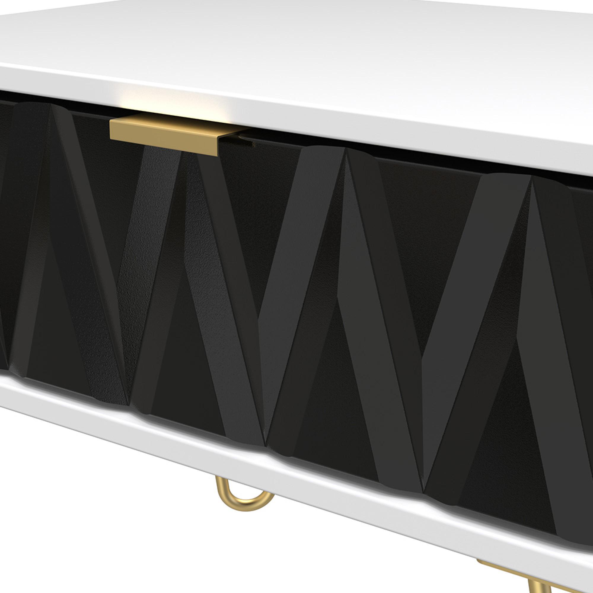 Diamond Midi Bedside Table - 1 Drawer - with Gold Hairpin Legs - Black and White