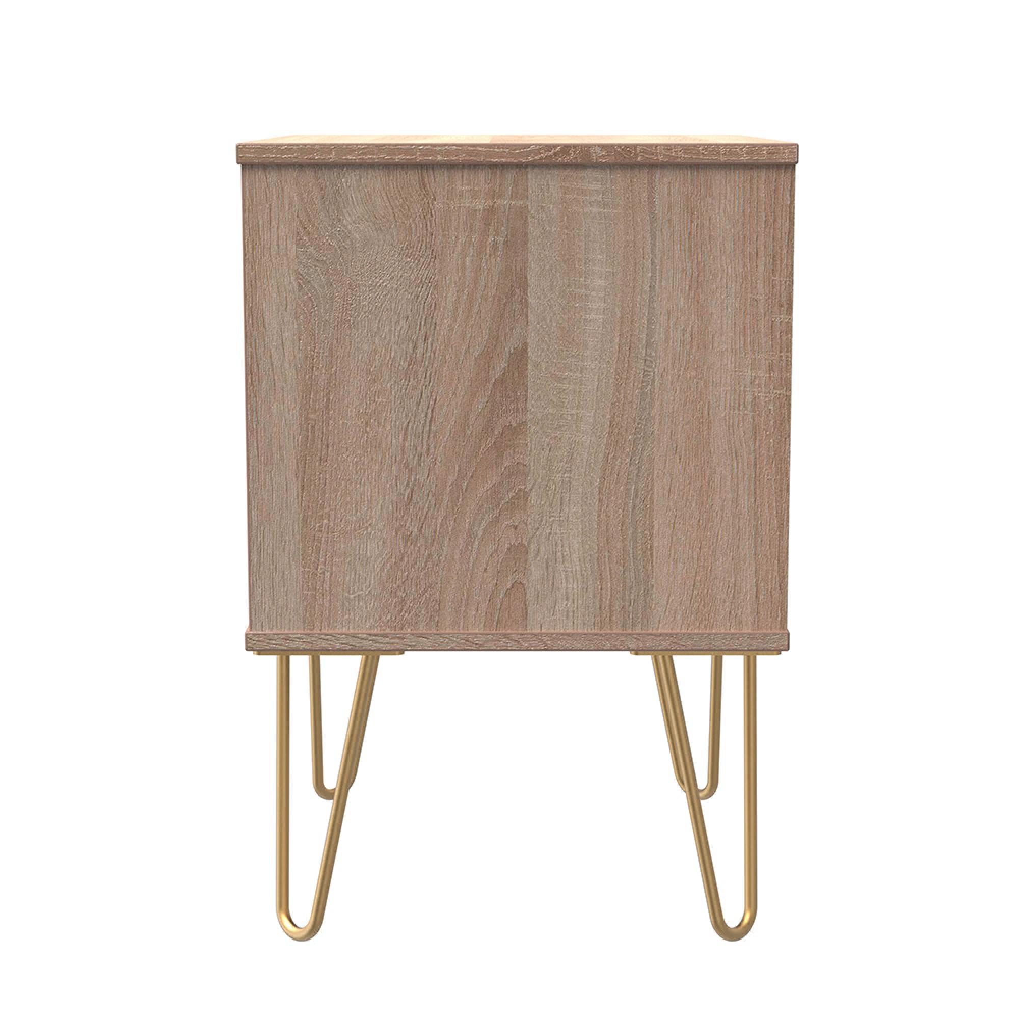 Diamond Bedside Cabinet - 2 Drawer - with Gold Hairpin Legs - Oak