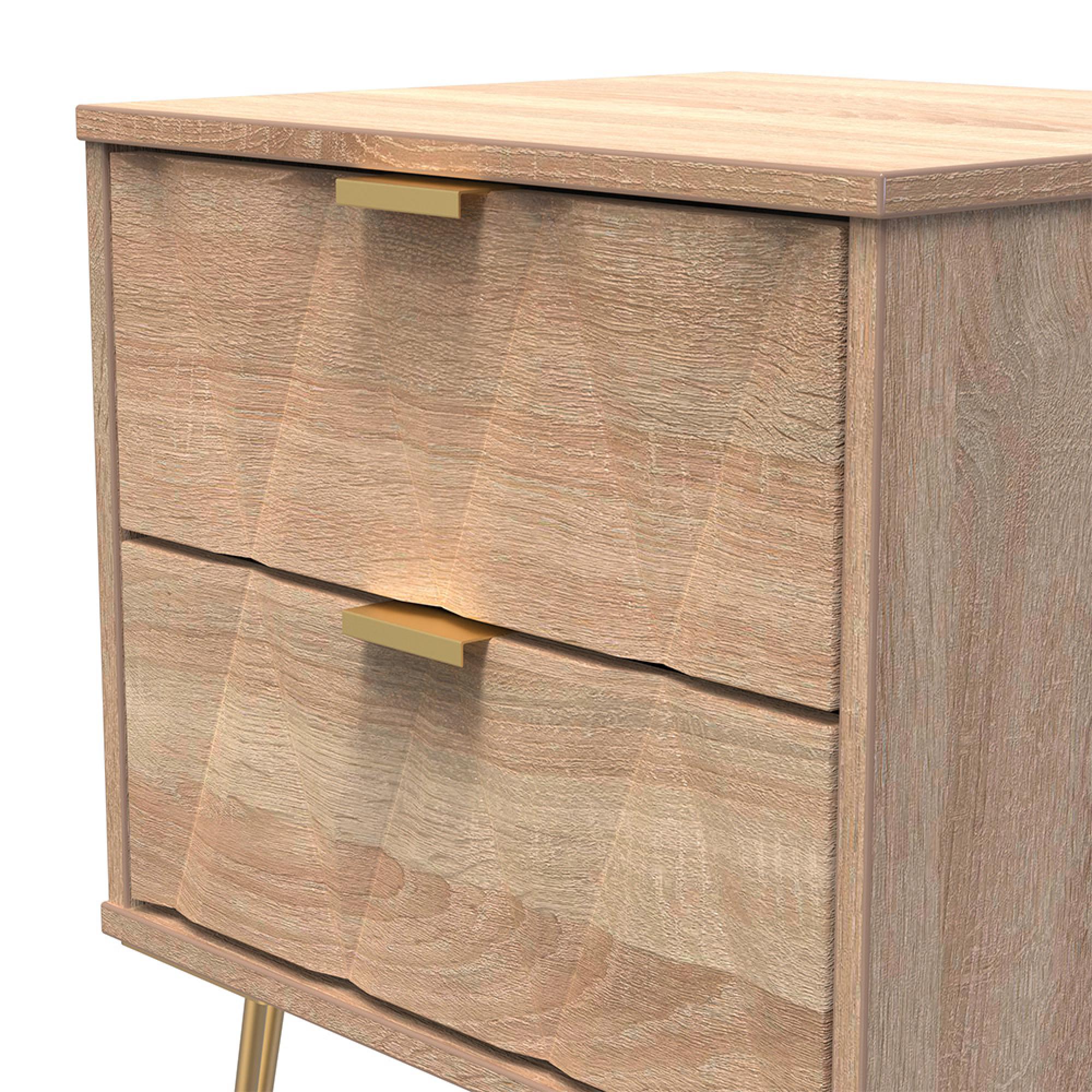 Diamond Bedside Cabinet - 2 Drawer - with Gold Hairpin Legs - Oak