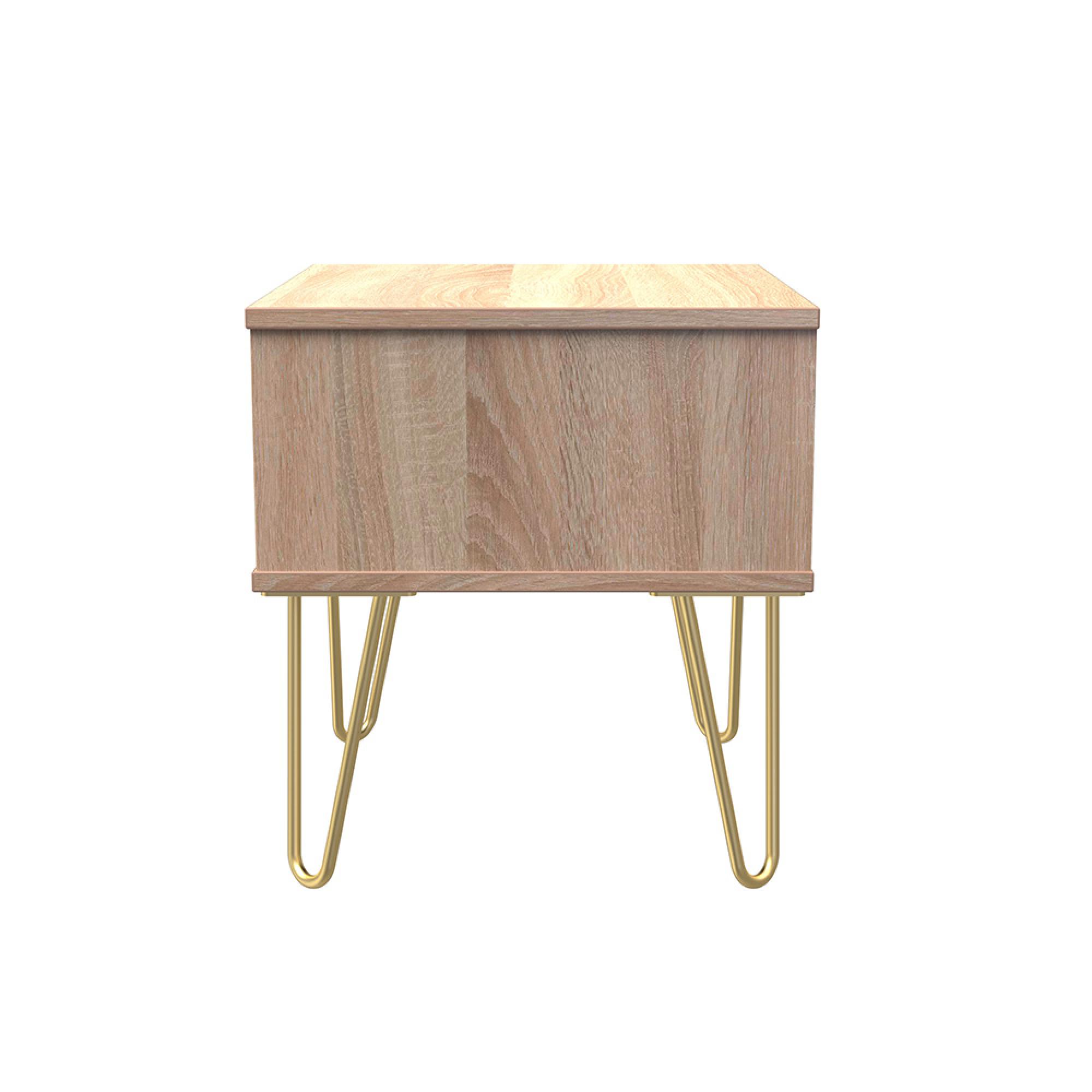 Diamond Bedside Table - 1 Drawer - with Gold Hairpin Legs - Oak