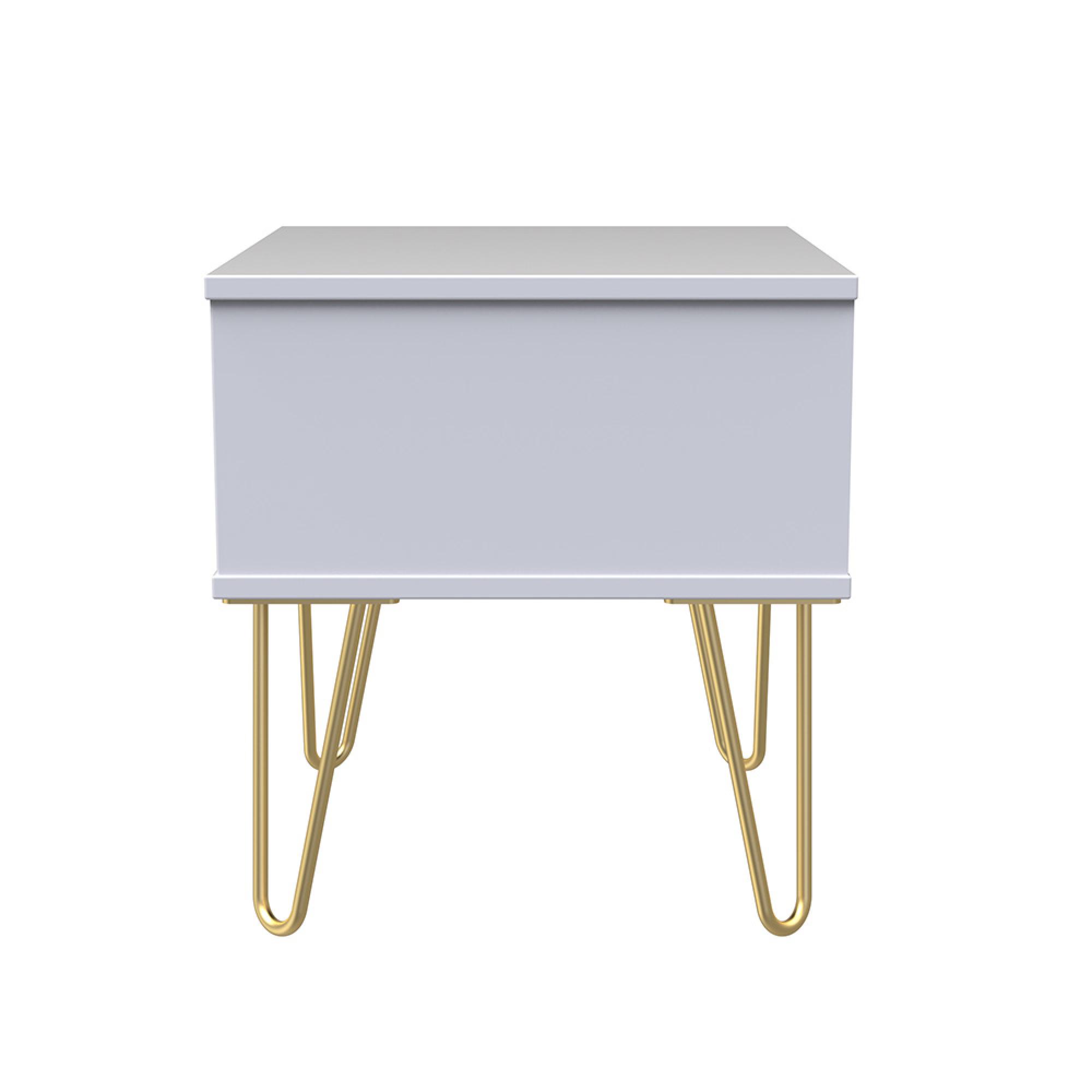 Diamond Bedside Table - 1 Drawer - with Gold Hairpin Legs - White