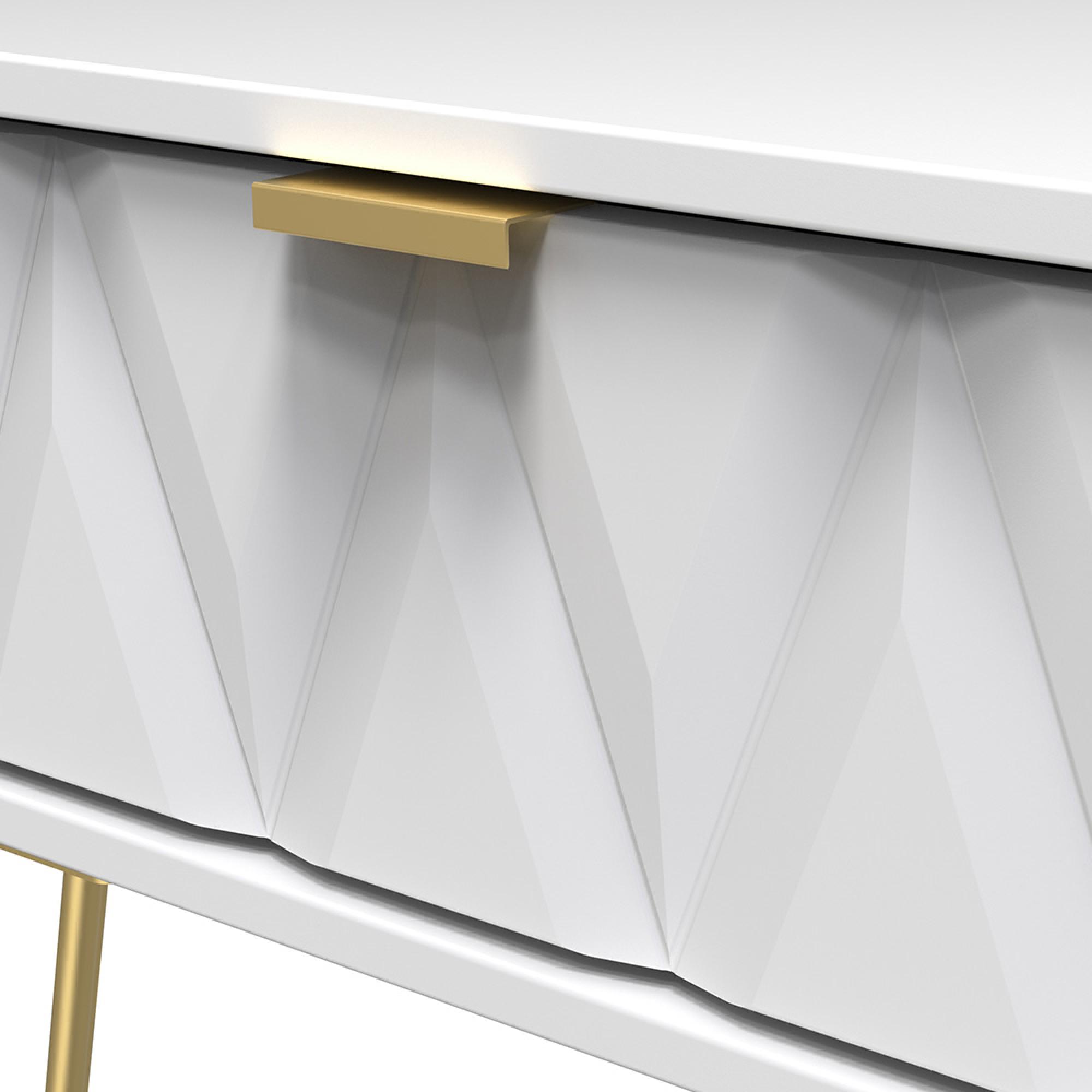 Diamond Bedside Table - 1 Drawer - with Gold Hairpin Legs - White