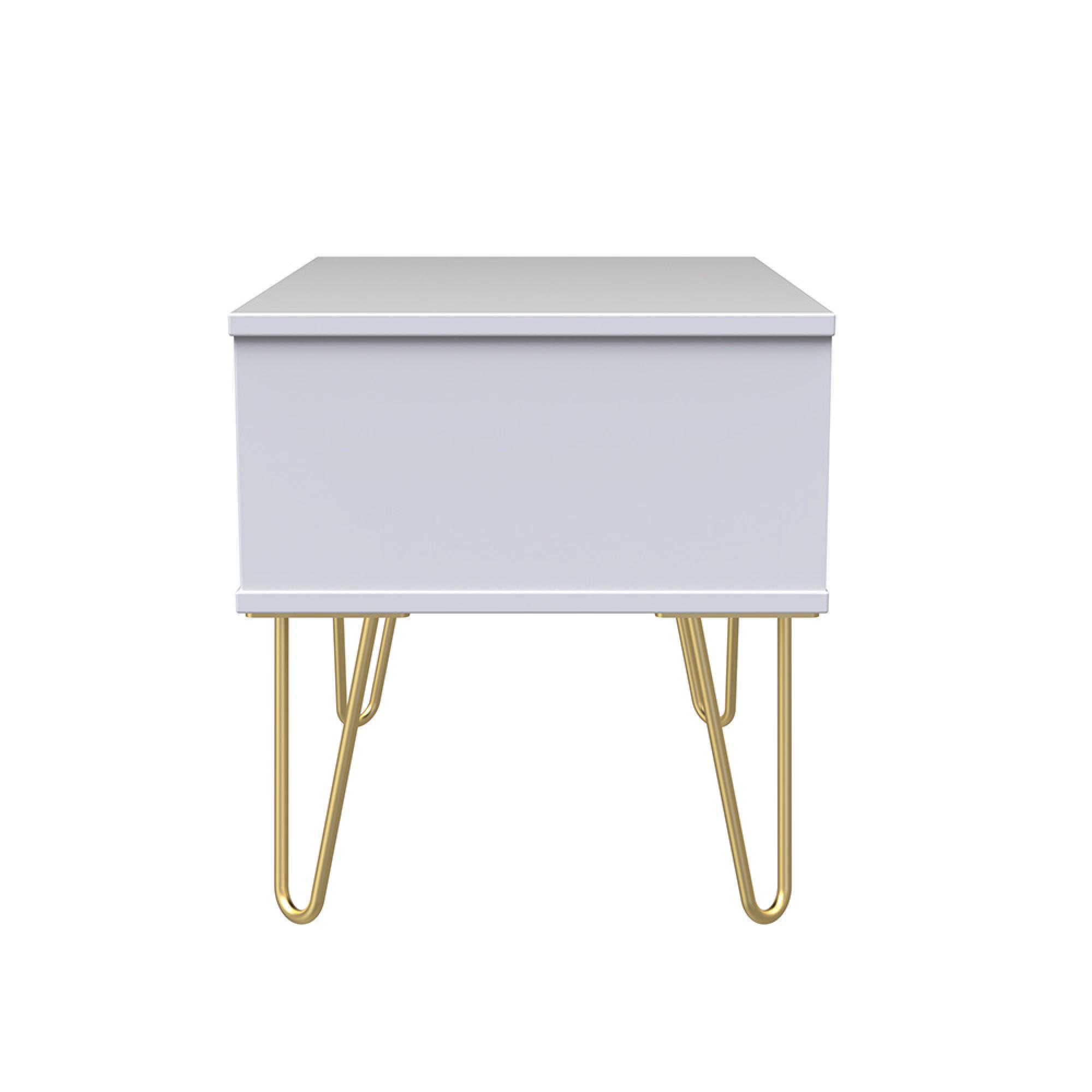 Diamond Midi Bedside Table - 1 Drawer - with Gold Hairpin Legs - White