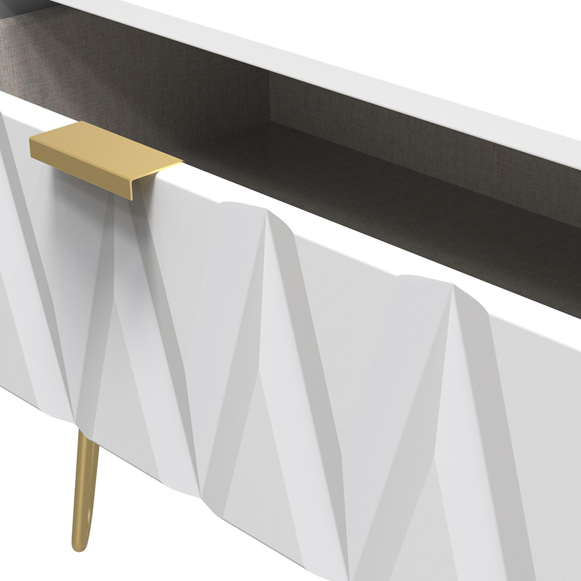 Diamond Midi Bedside Table - 1 Drawer - with Gold Hairpin Legs - White