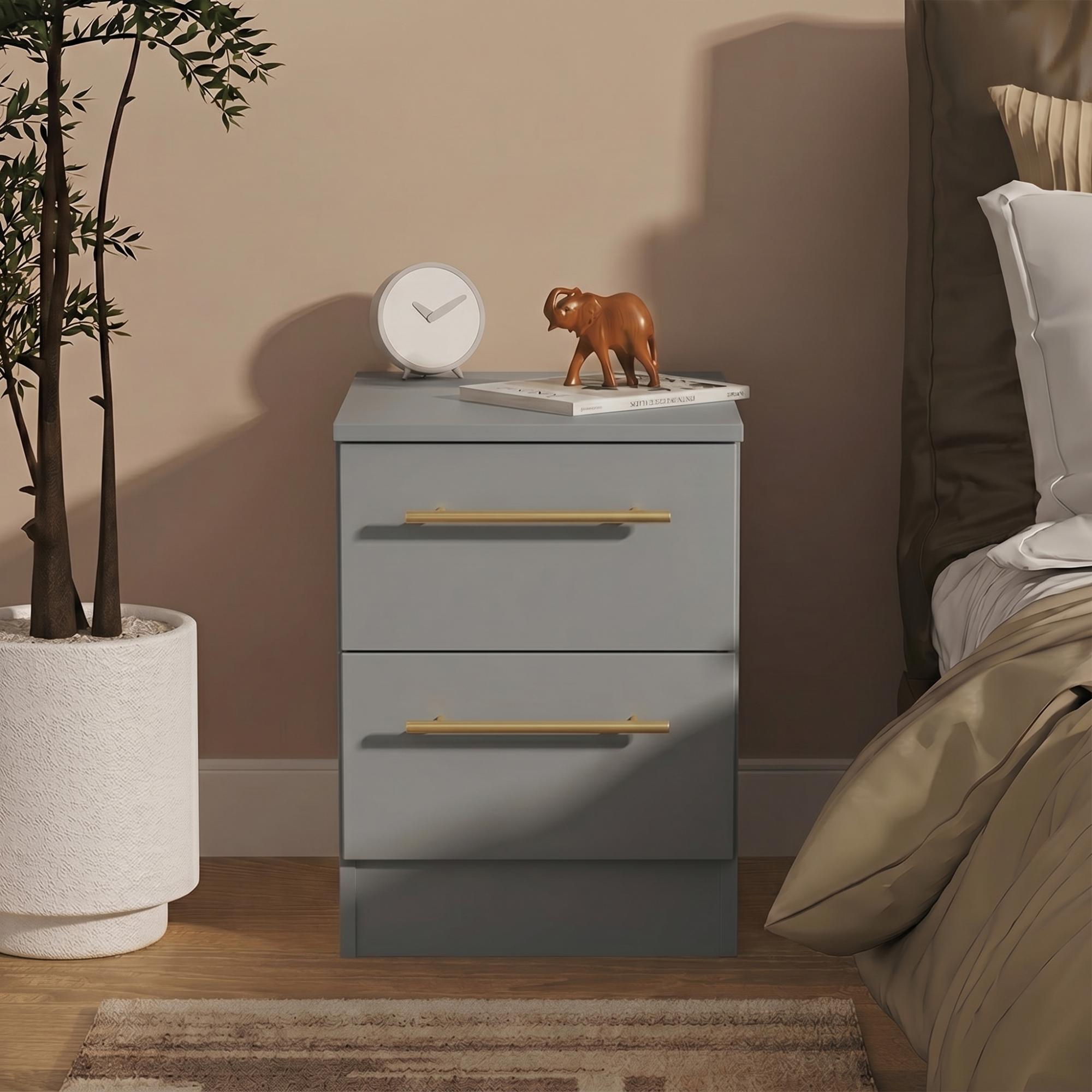 Haworth Bedside Cabinet - 2 Drawer - Grey