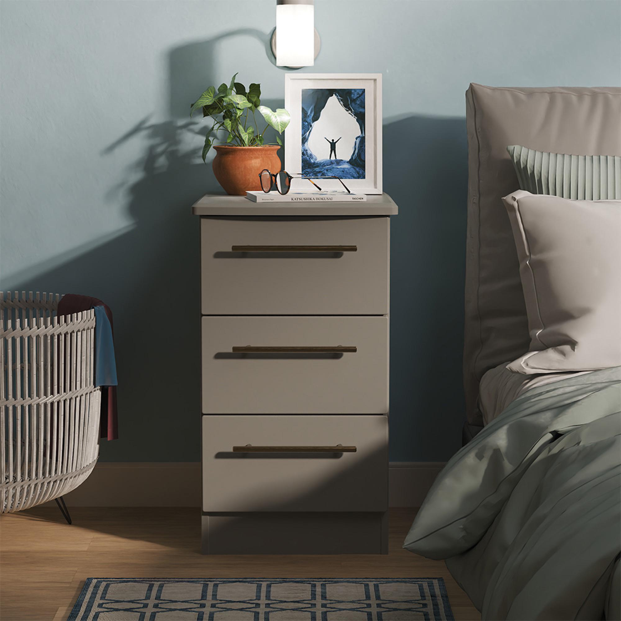 Haworth Bedside Cabinet - 3 Drawer - Grey