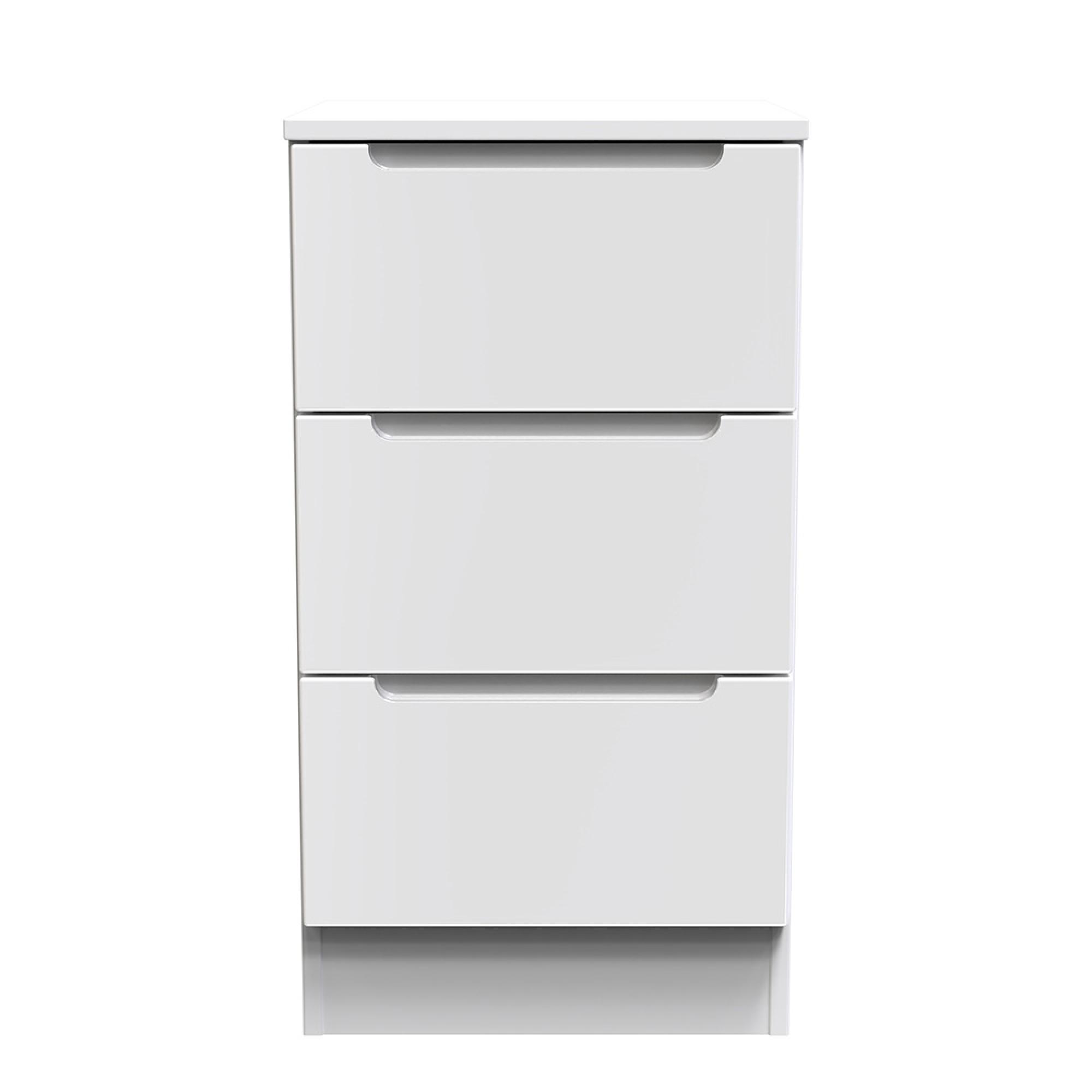 Milan Bedside Cabinet - 3 Drawer - White Gloss