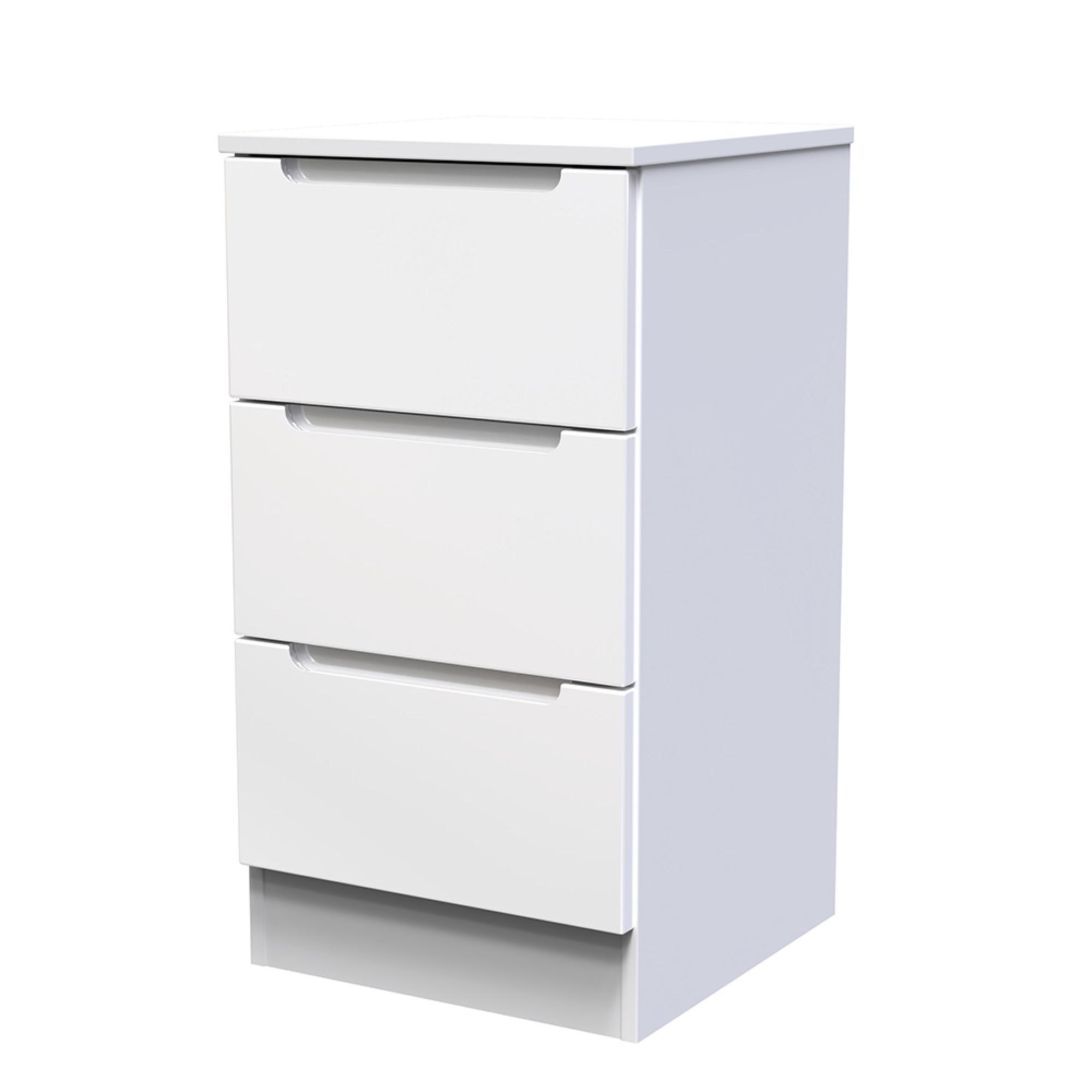 Milan Bedside Cabinet - 3 Drawer - White Gloss