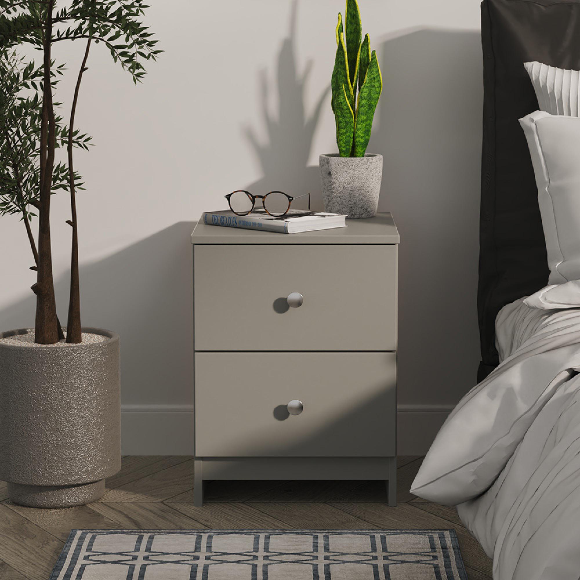 Yarmouth Bedside Cabinet - 2 Drawer - Dusk Grey