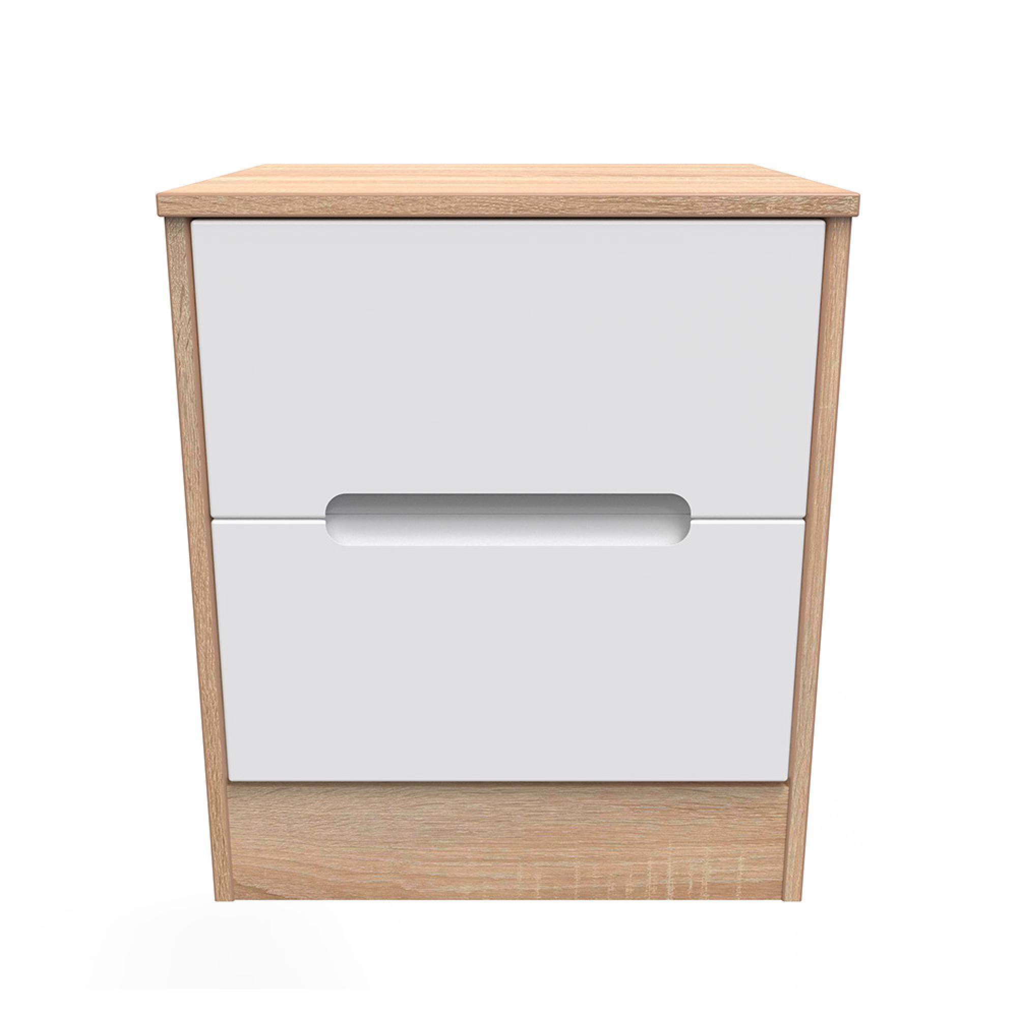 Monaco Bedside Cabinet - 2 Drawer - White Matt and Oak