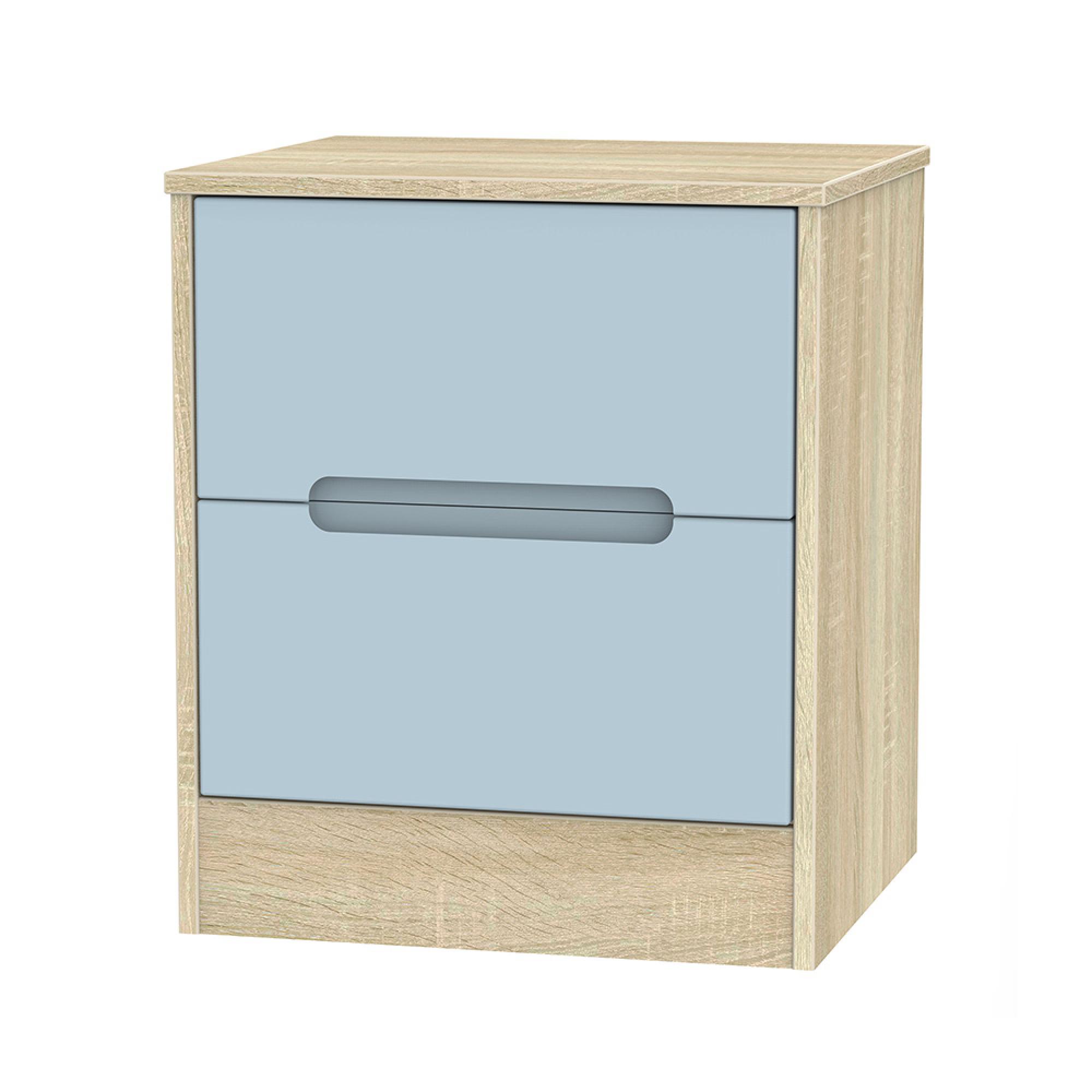 Monaco Bedside Cabinet - 2 Drawer - Denim and Oak
