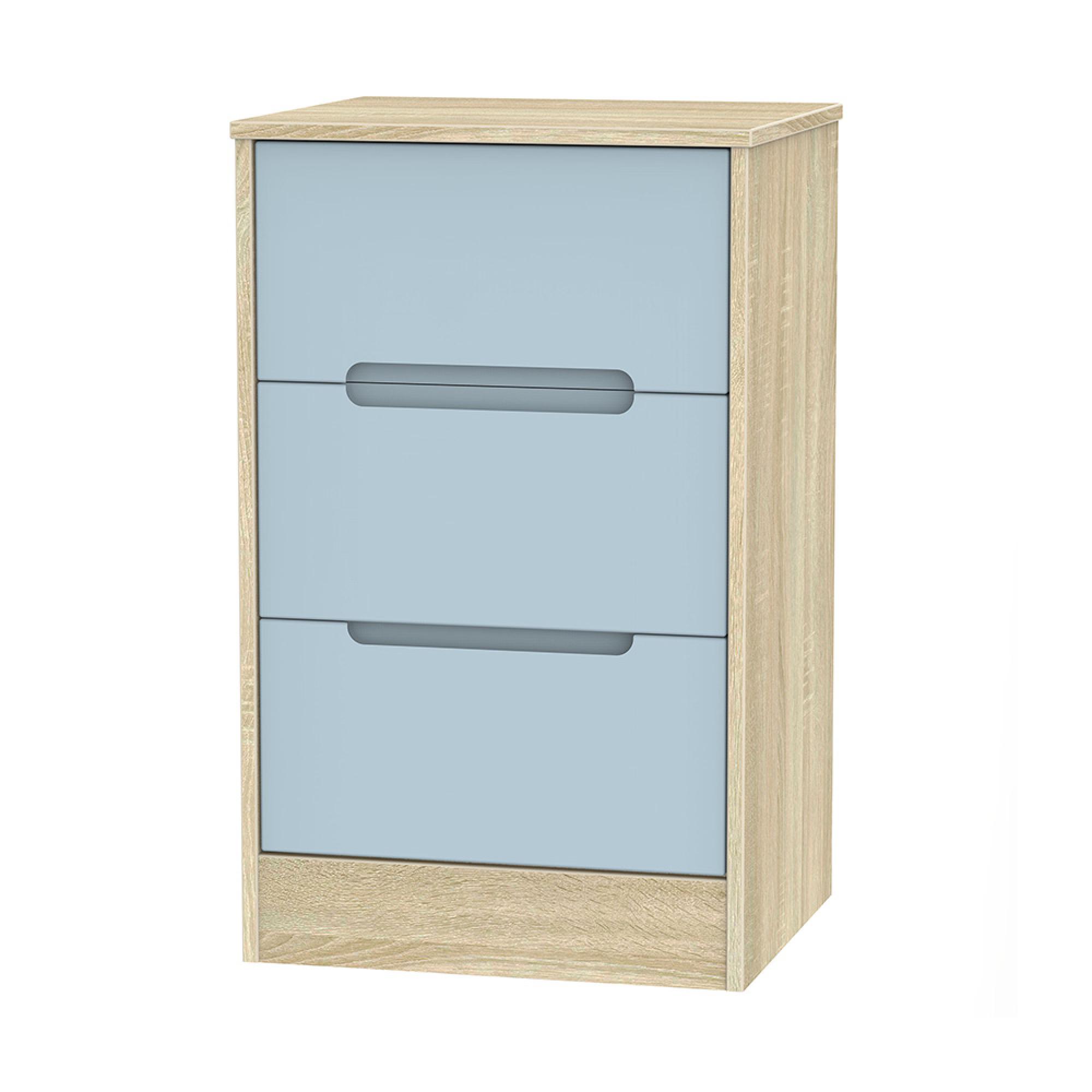 Monaco Bedside Cabinet - 3 Drawer - Denim and Oak