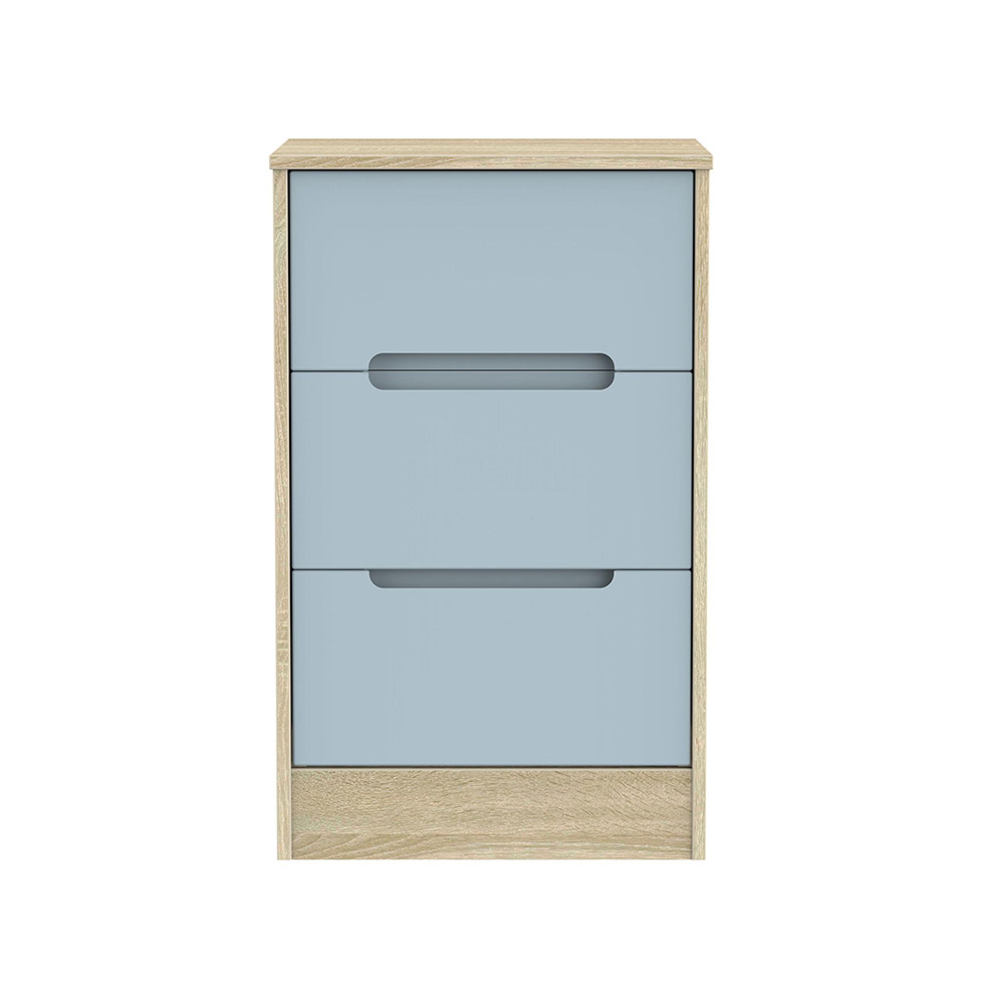 Monaco Bedside Cabinet - 3 Drawer - Denim and Oak