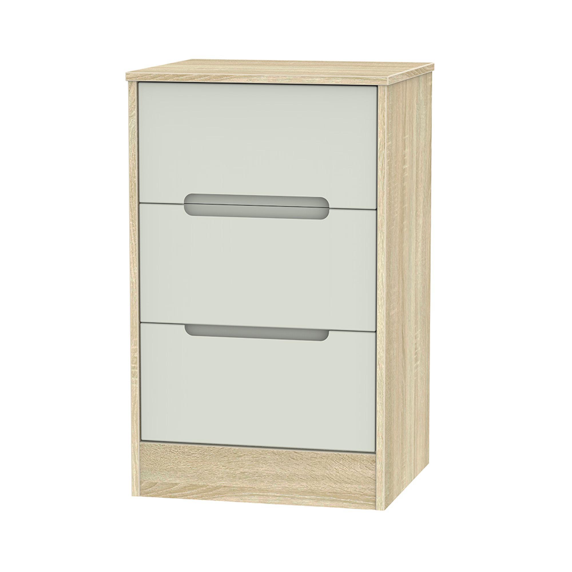 Monaco Bedside Cabinet - 3 Drawer - Cashmere Matt and Oak
