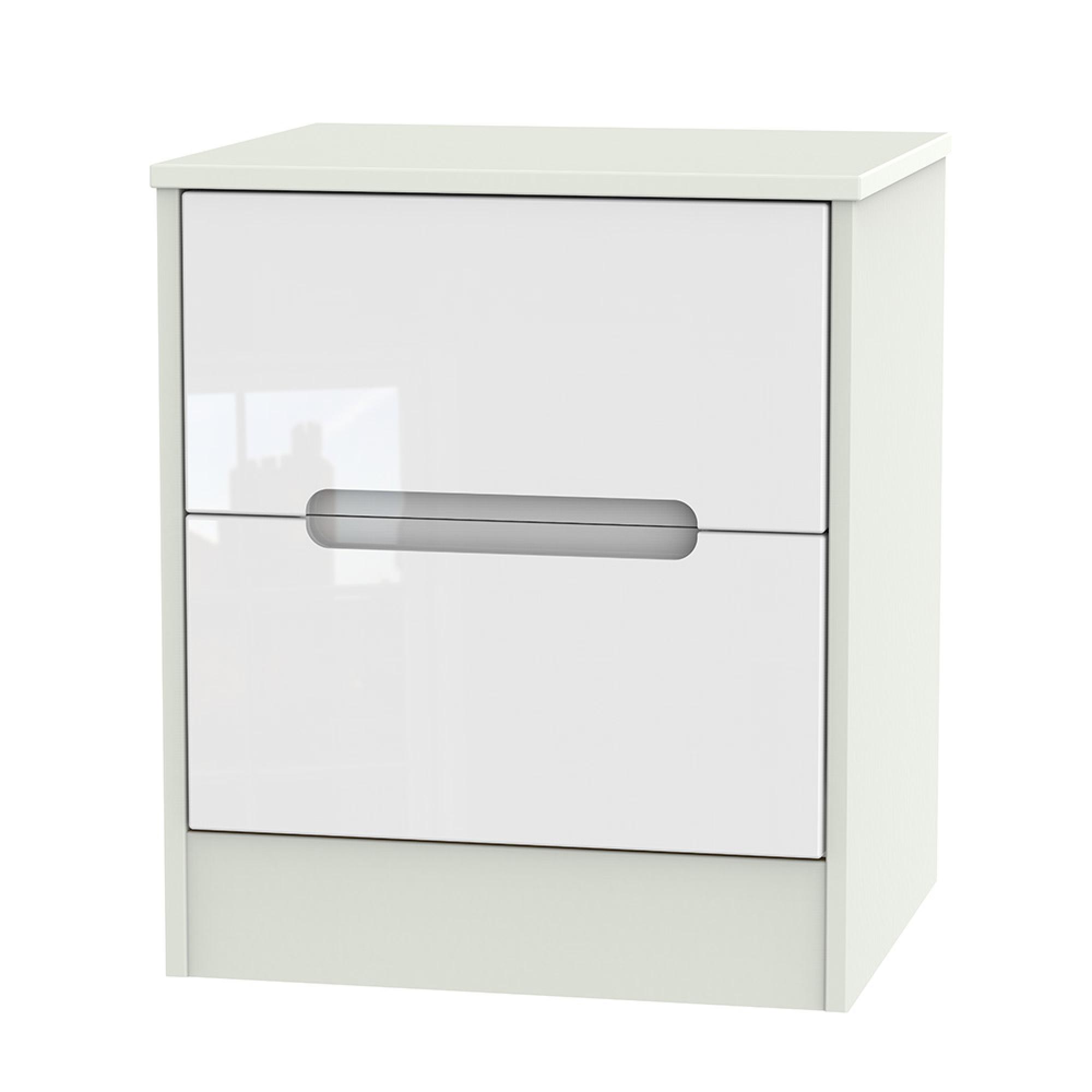 Monaco Bedside Cabinet - 2 Drawer - White Gloss and Cashmere