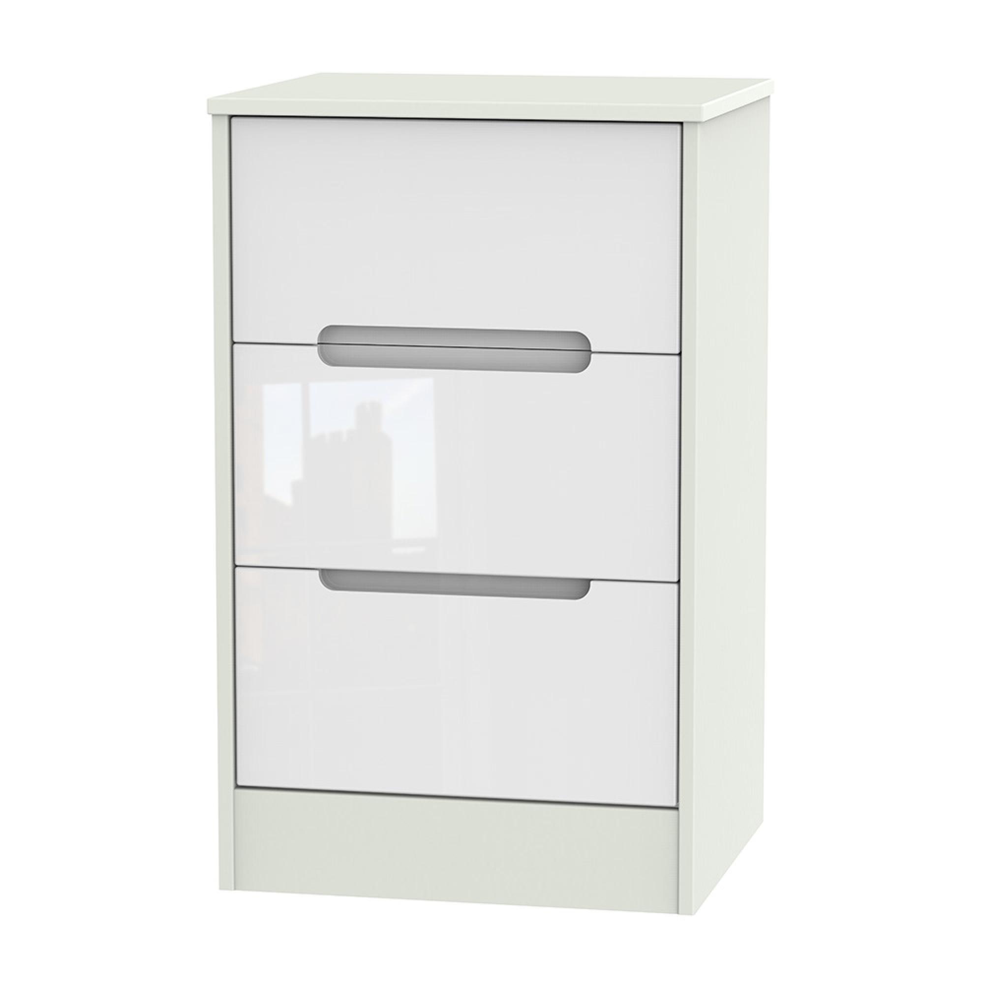 Monaco Bedside Cabinet - 3 Drawer - White Gloss and Cashmere