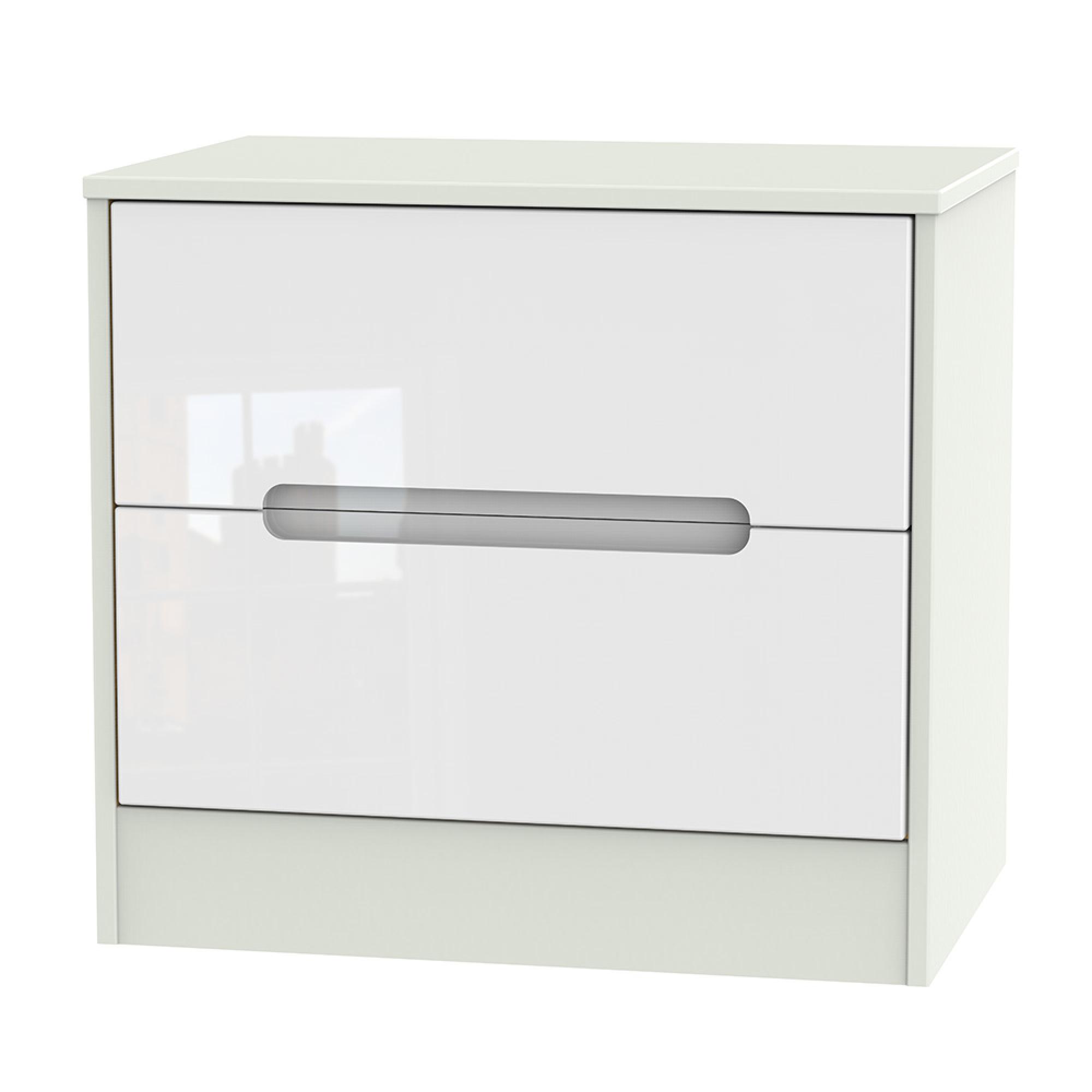 Monaco Bedside Cabinet - Wide - 2 Drawer - White Gloss and Cashmere