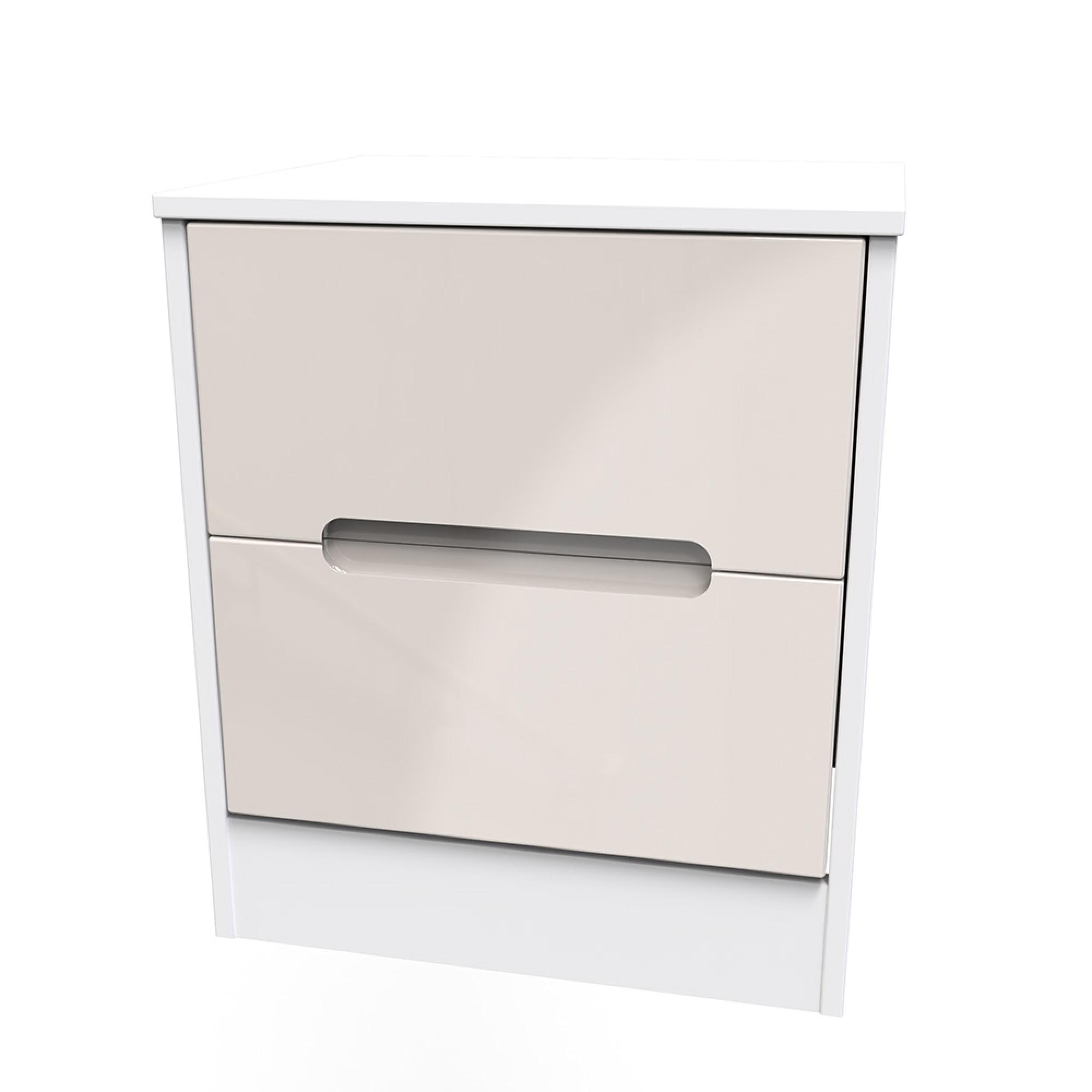 Monaco Bedside Cabinet - 2 Drawer - Cashmere Gloss and White