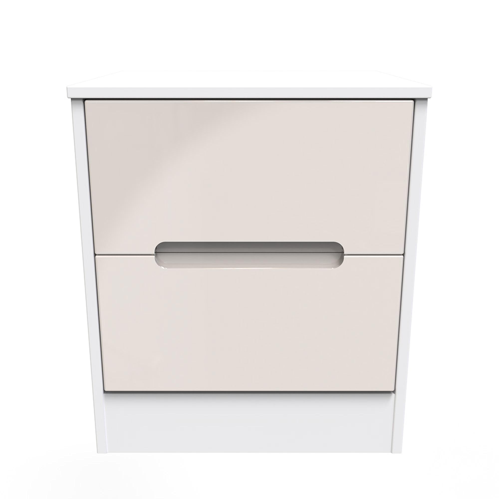 Monaco Bedside Cabinet - 2 Drawer - Cashmere Gloss and White