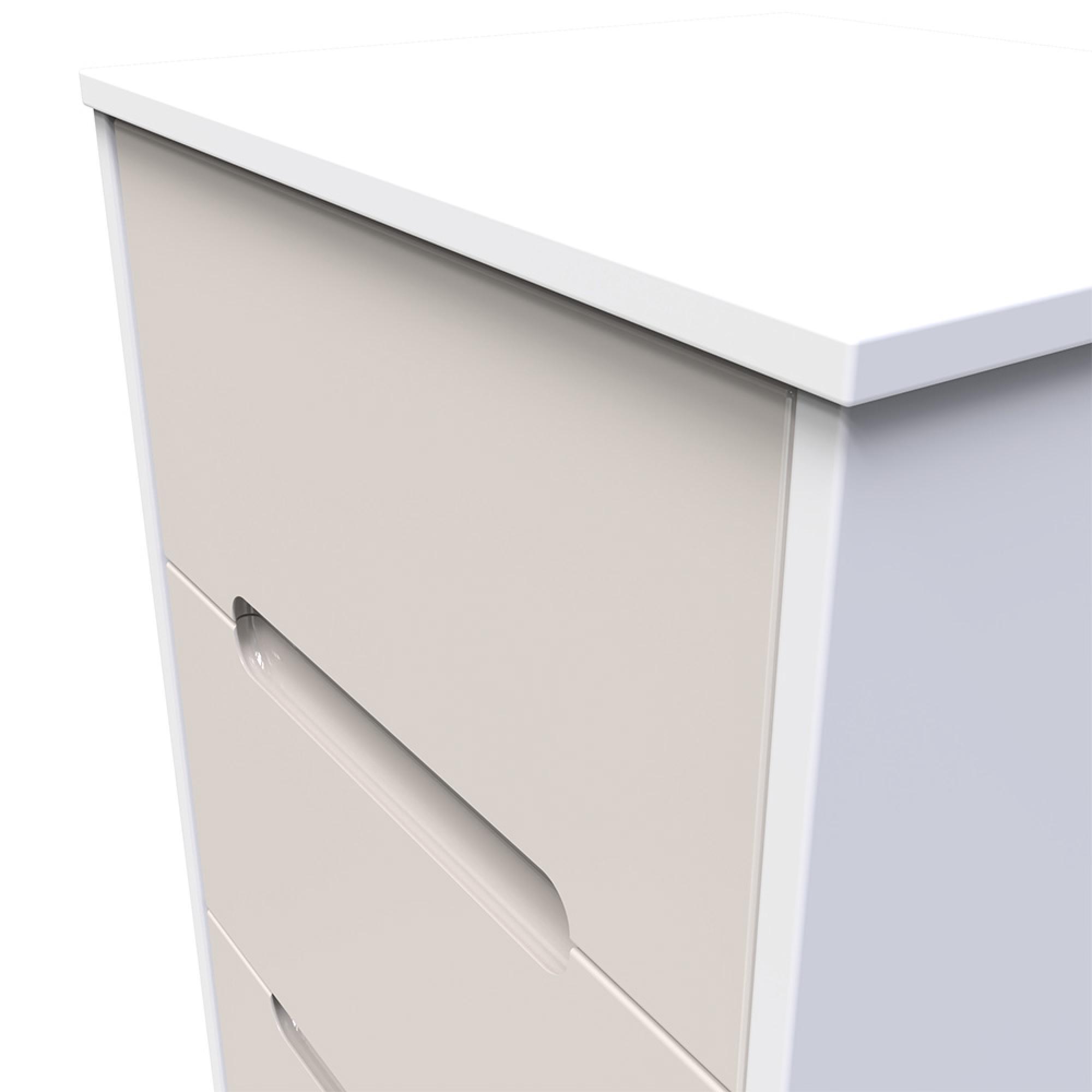 Monaco Bedside Cabinet - 3 Drawer - Cashmere Gloss and White