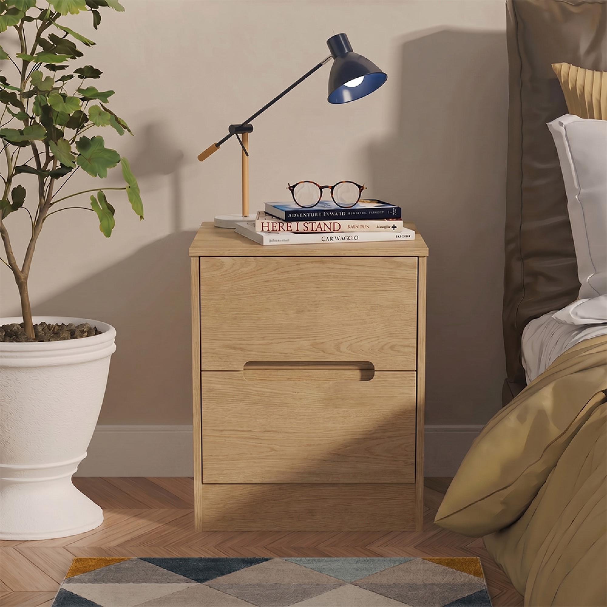 Monaco Bedside Cabinet - 2 Drawer - Oak