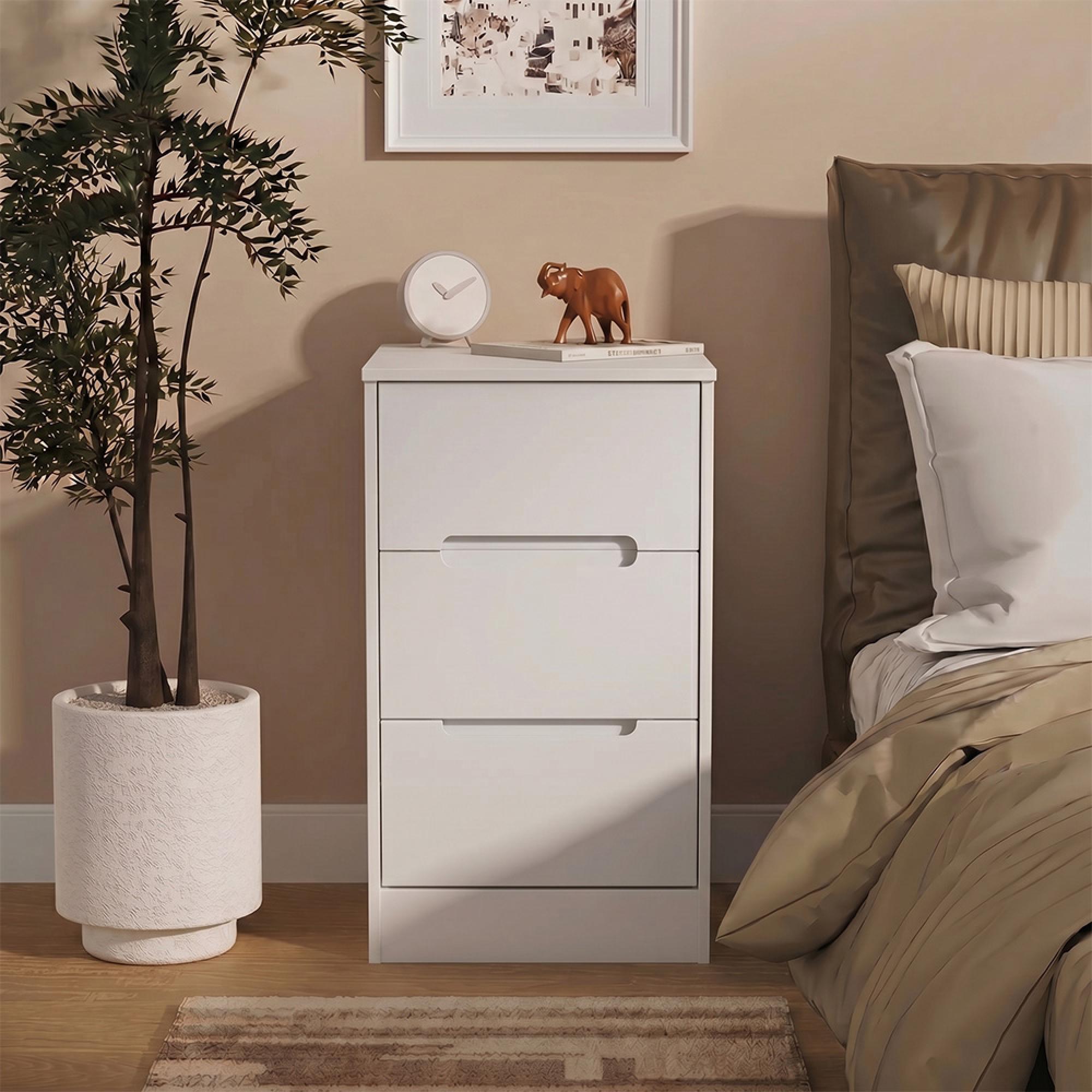 Monaco Bedside Cabinet - 3 Drawer - White