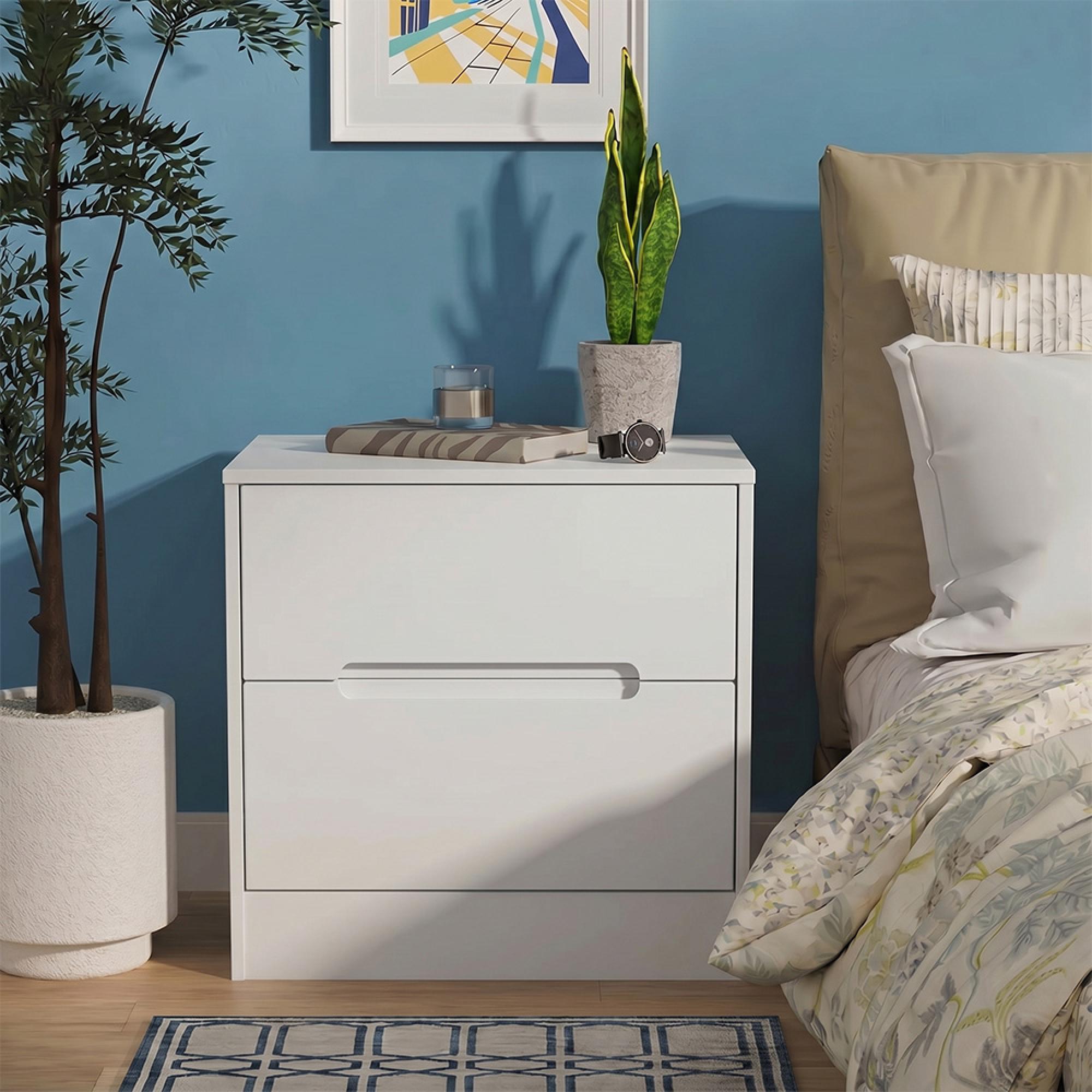 Monaco Bedside Cabinet - Wide - 2 Drawer - White