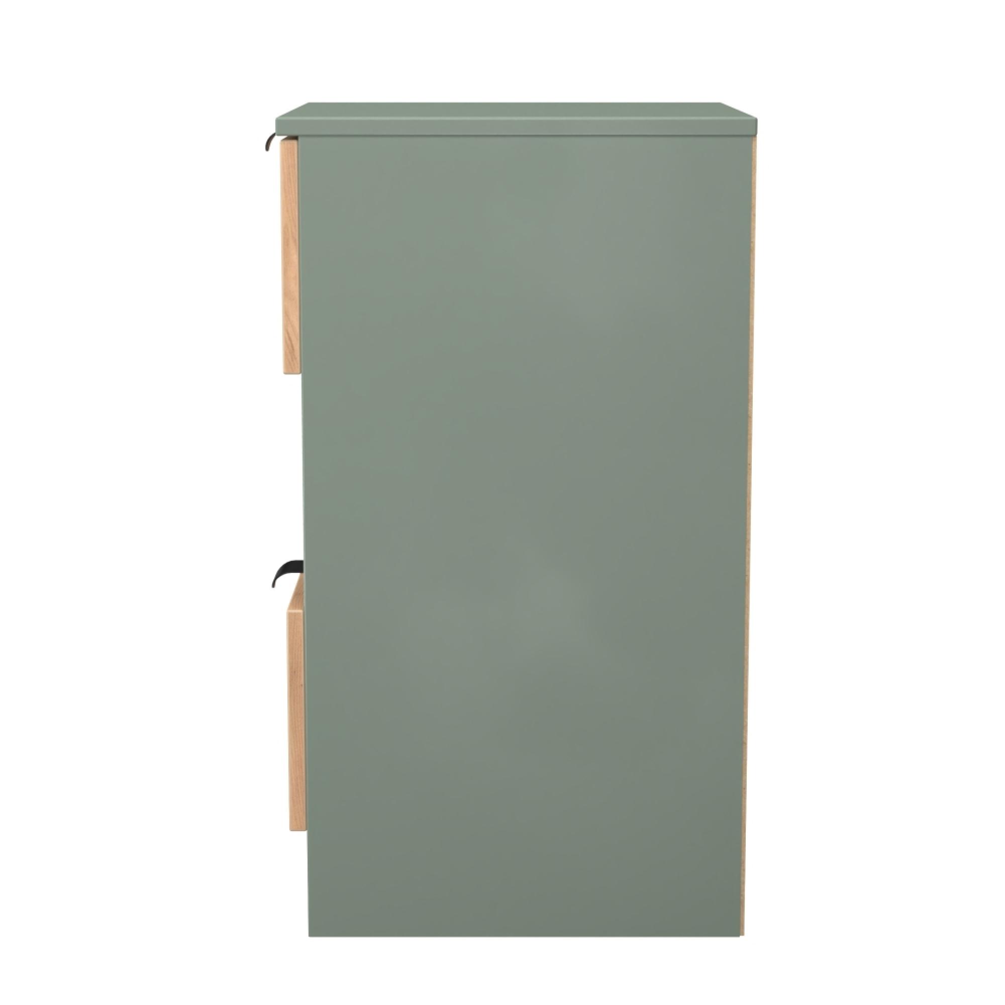 Bora Bedside Cabinet - 2 Drawer - Gold Craft Oak and Reed Green