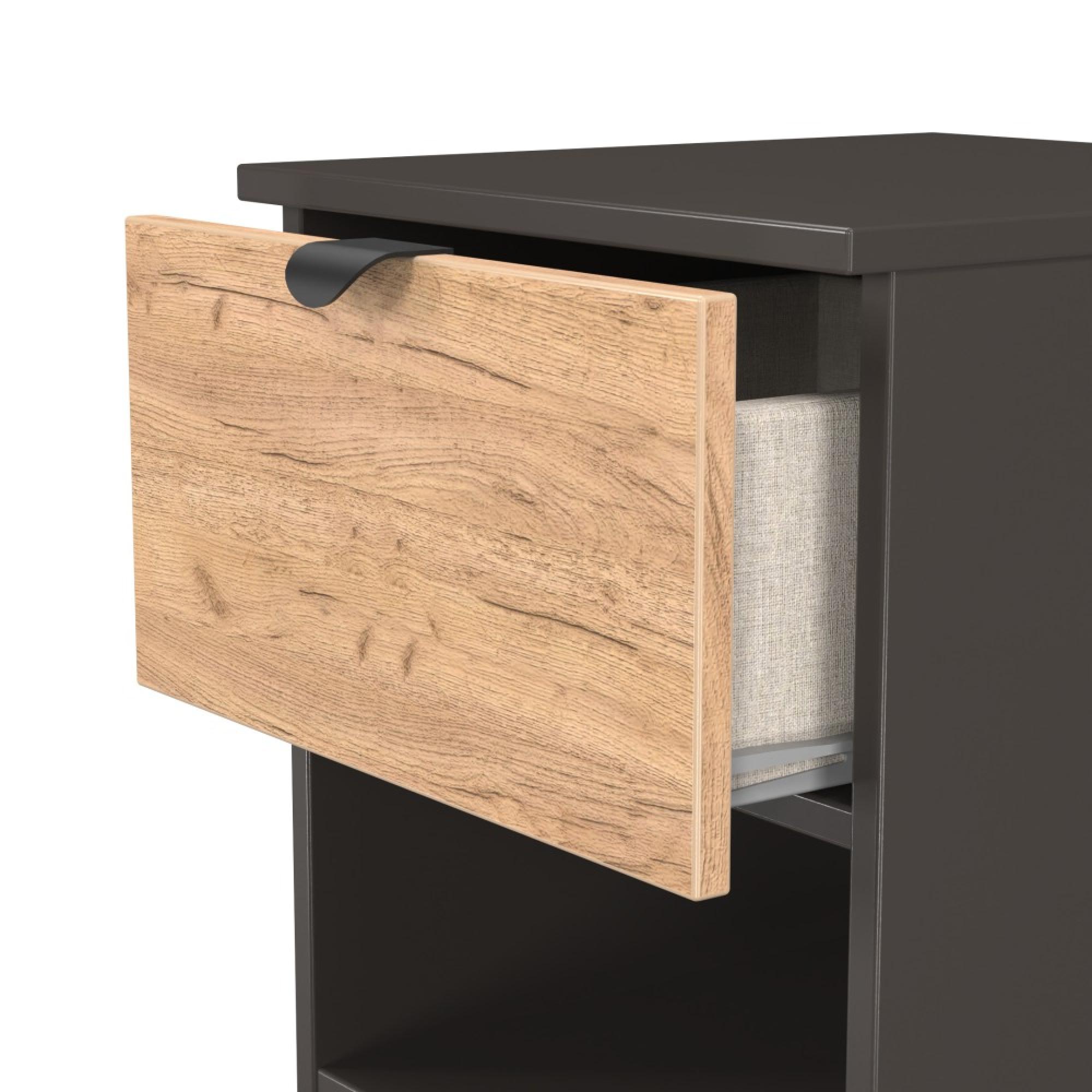 Bora Bedside Cabinet - 1 Drawer - Gold Craft Oak and Graphite