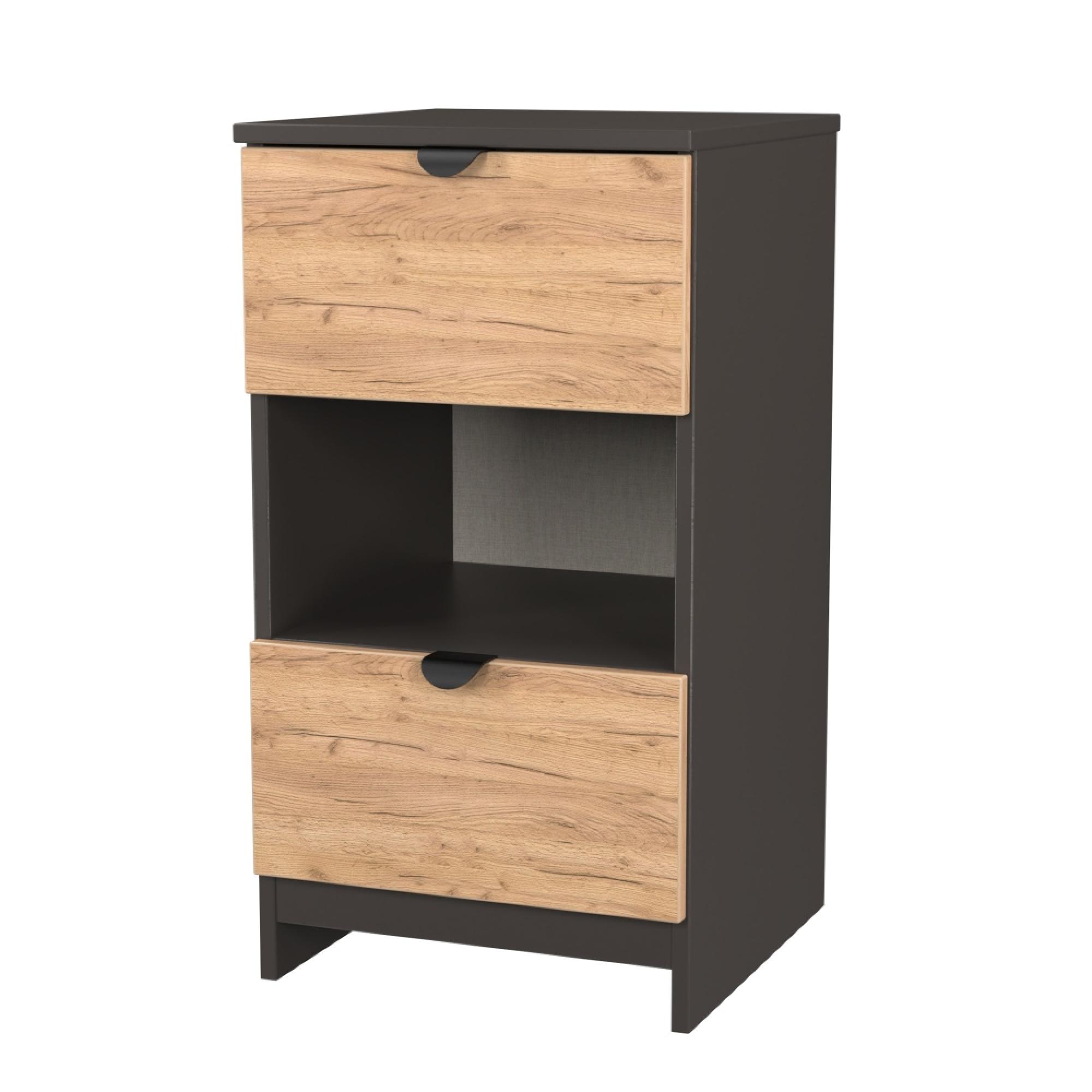 Bora Bedside Cabinet - 2 Drawer - Gold Craft Oak and Graphite