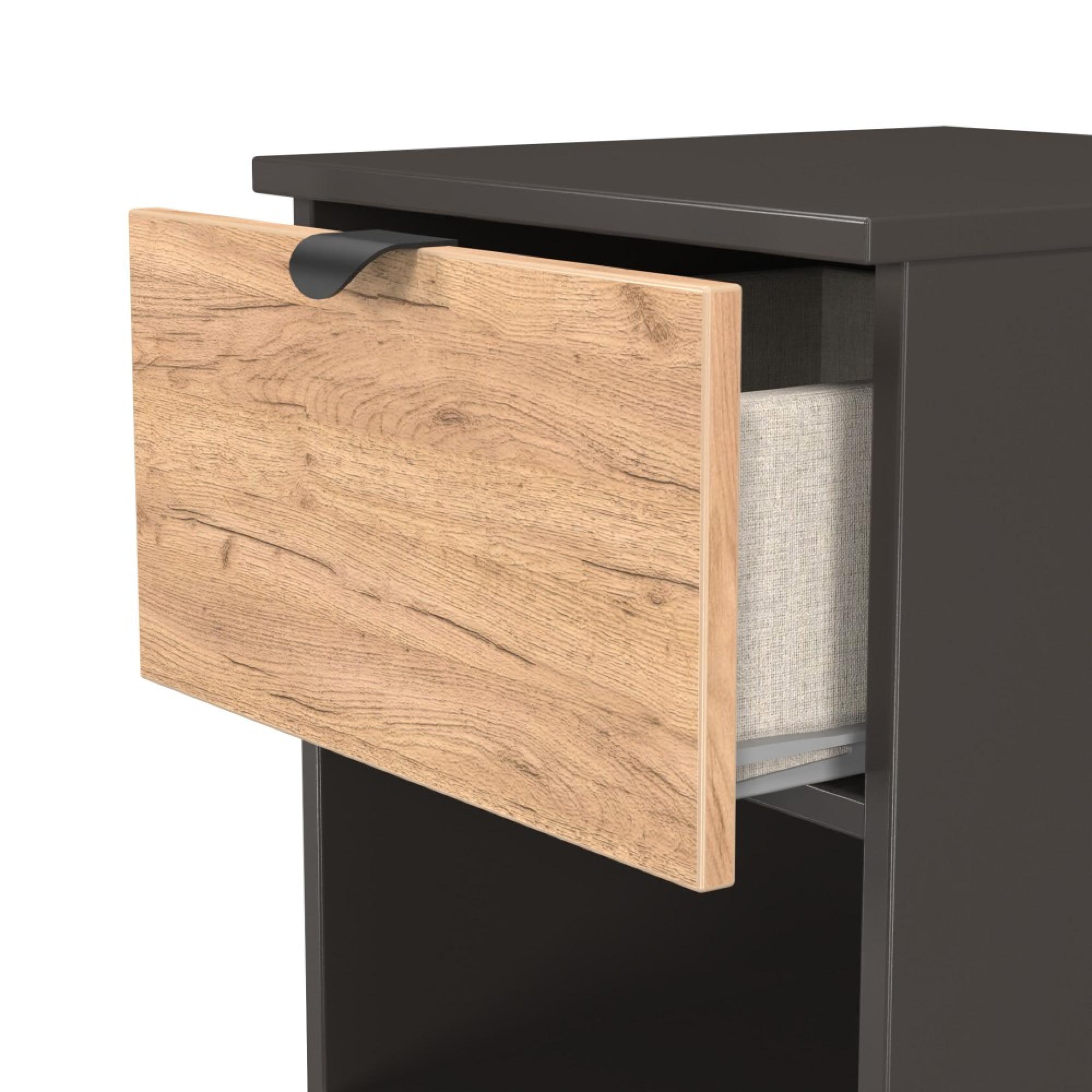 Bora Bedside Cabinet - 2 Drawer - Gold Craft Oak and Graphite
