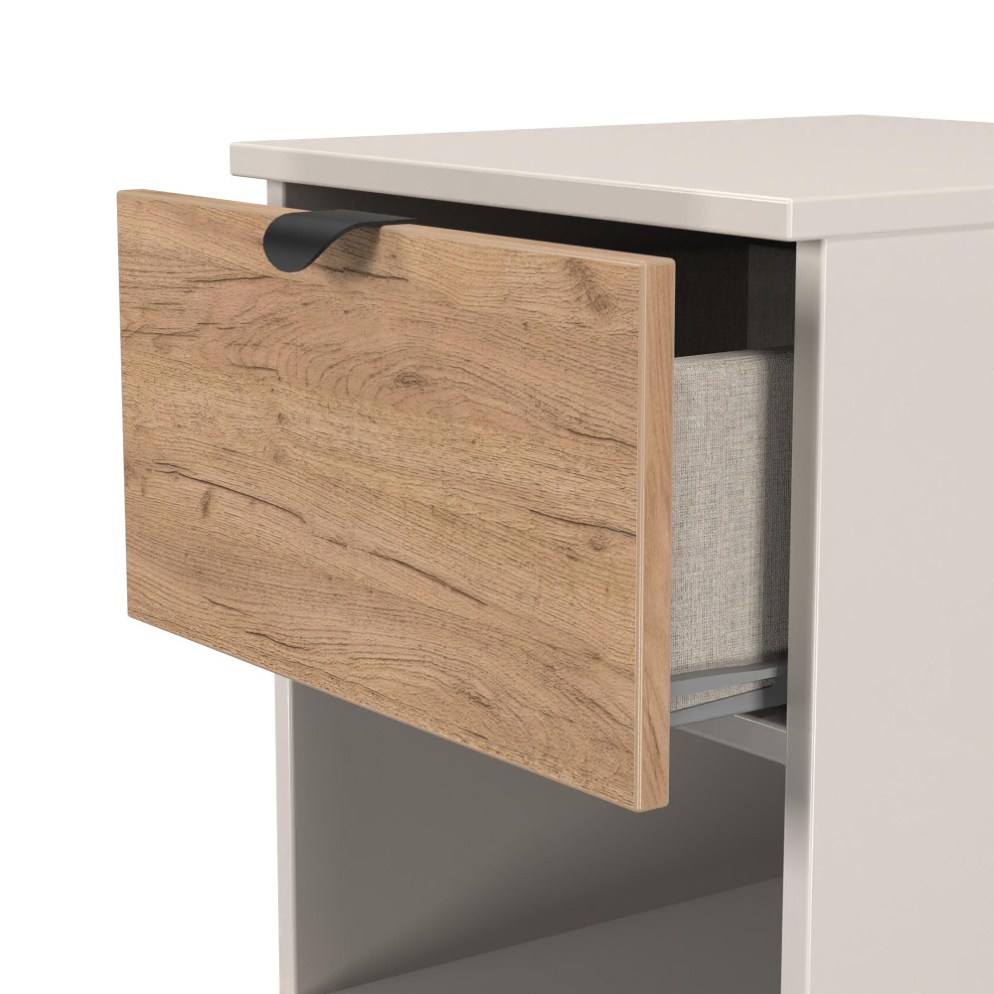 Bora Bedside Cabinet - 2 Drawer - Open Shelf - Gold Craft Oak and Kashmir Matt