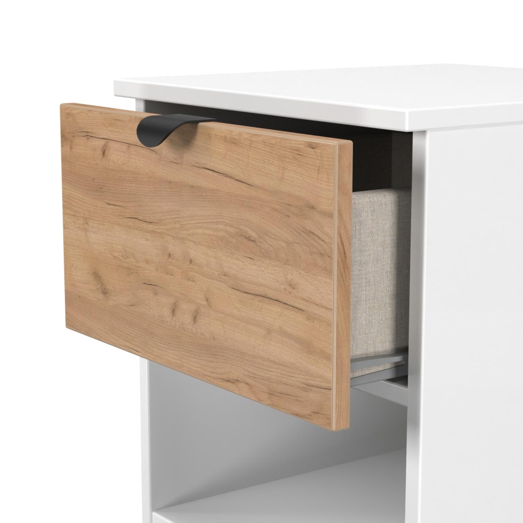 Bora Bedside Cabinet - 1 Drawer - Open Shelf - Gold Craft Oak and White Matt
