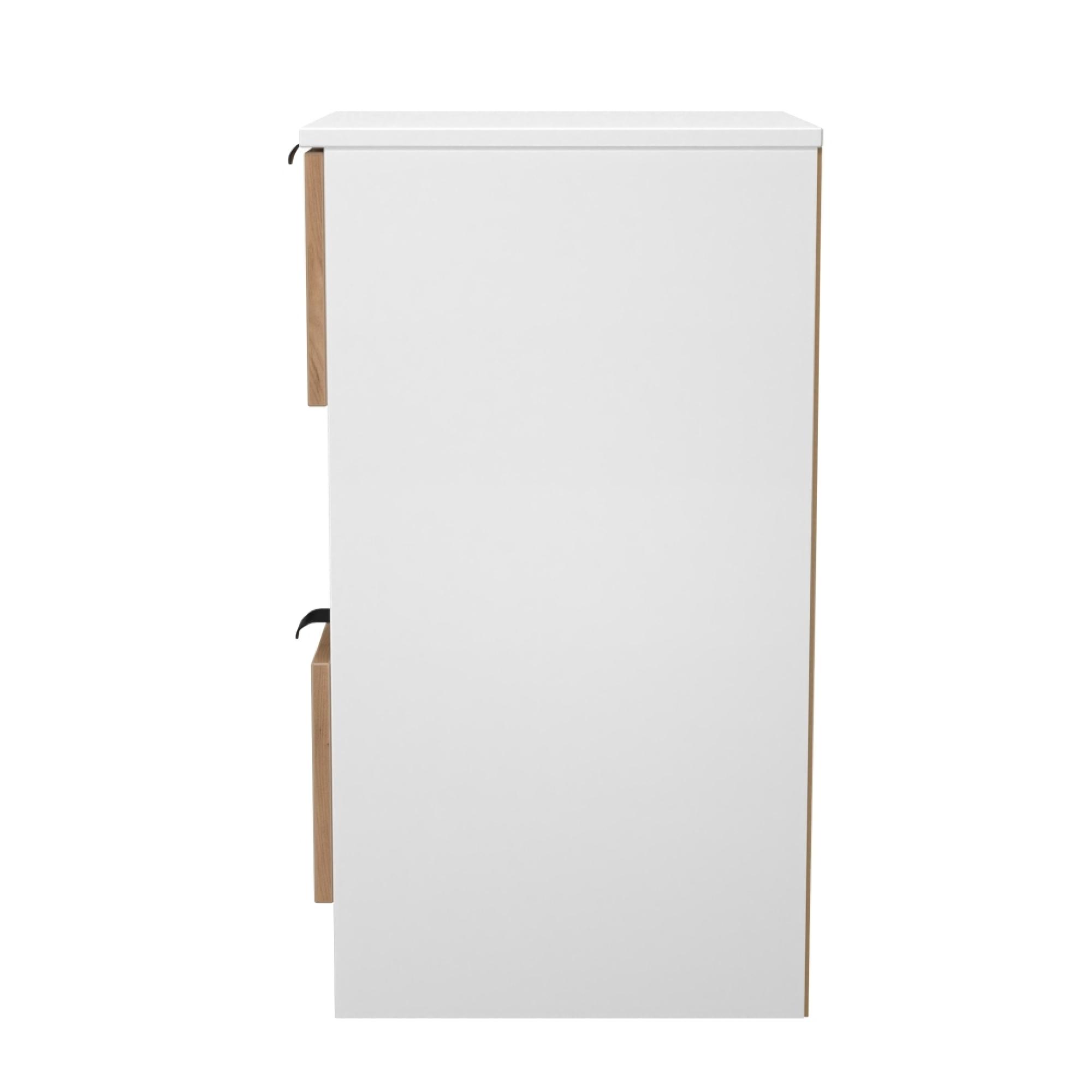 Bora Bedside Cabinet - 2 Drawer - Open Shelf - Gold Craft Oak and White Matt