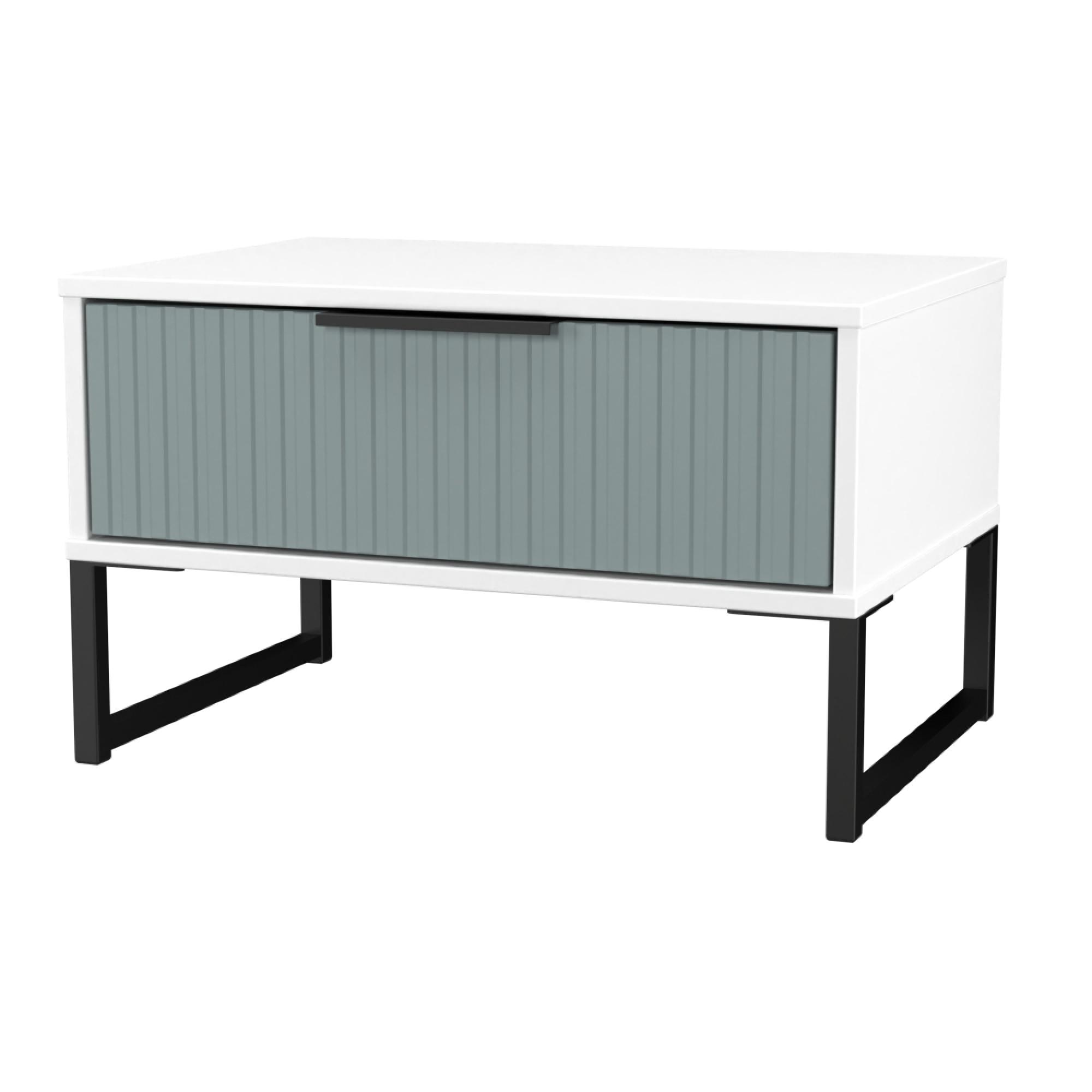 Fluted Bedside Cabinet - 1 Drawer - Midi - Duck and White Matt