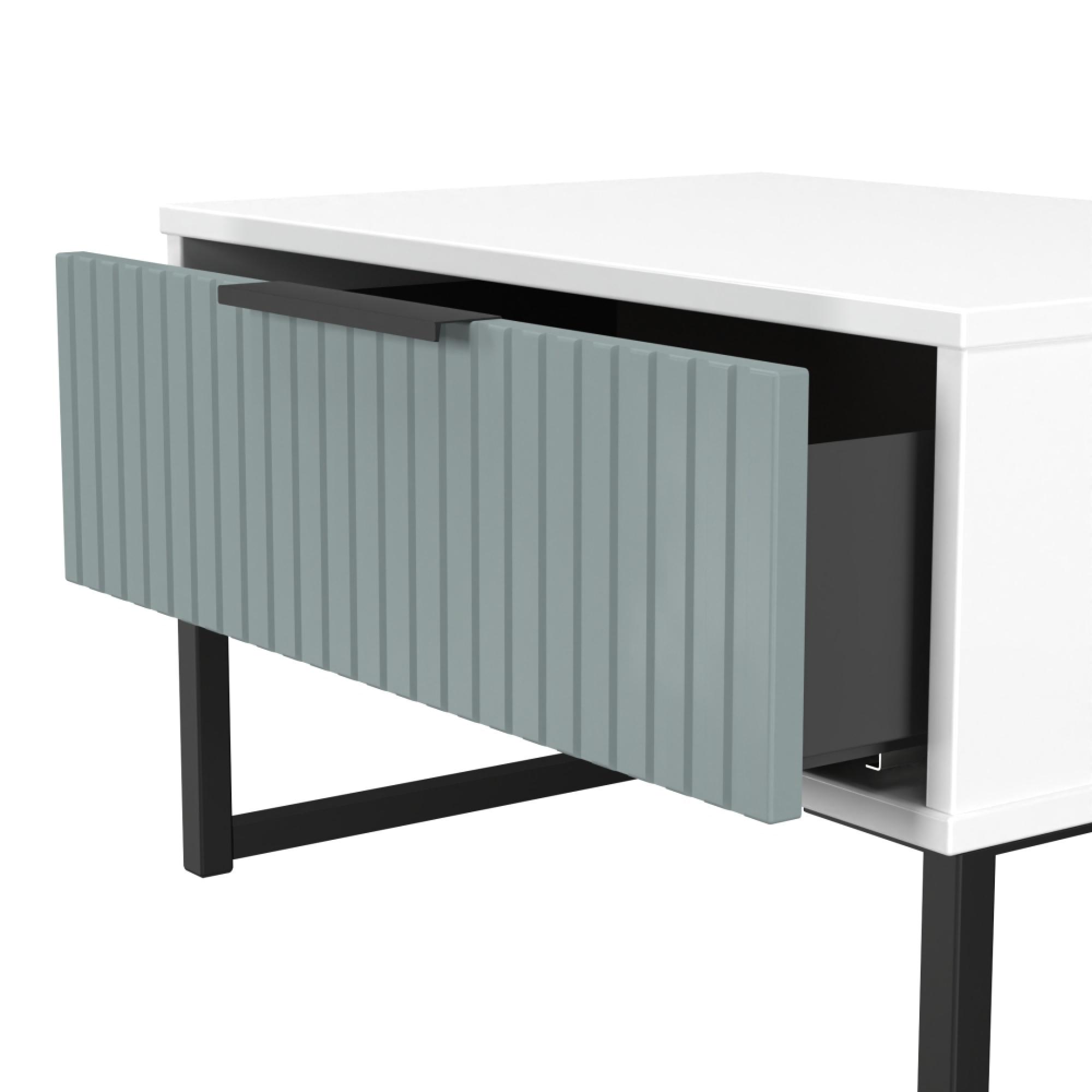 Fluted Bedside Cabinet - 1 Drawer - Midi - Duck and White Matt