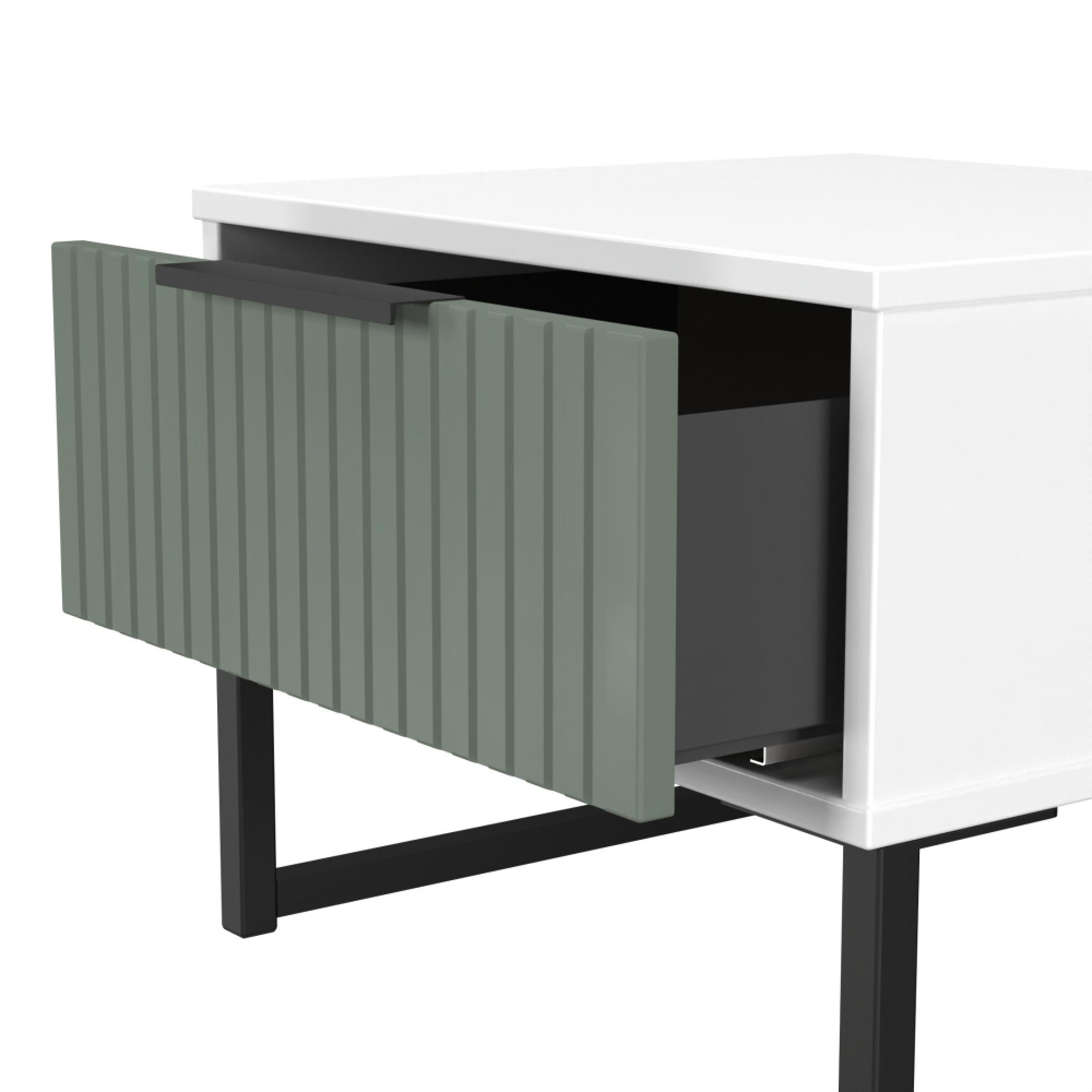 Fluted Bedside Cabinet - 1 Drawer - Reed Green and White Matt