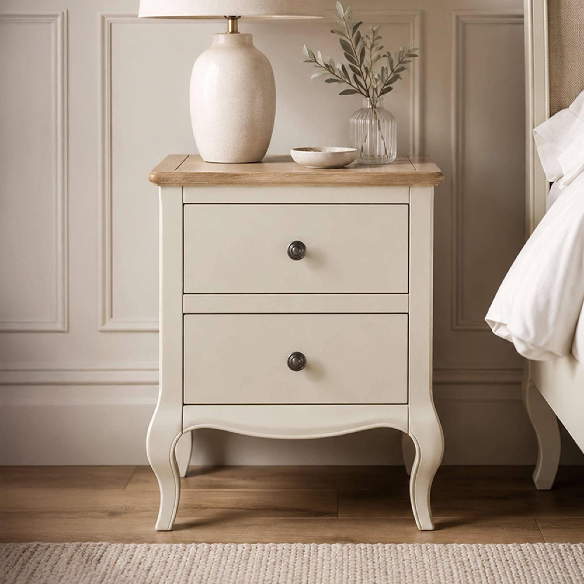 Camille Bedside Cabinet - 2 Drawer - French Style - Ivory