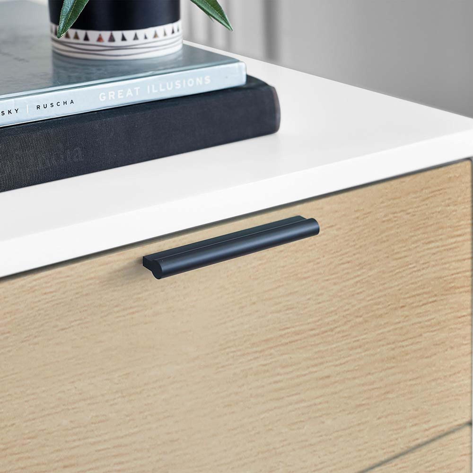 Alba White and Oak Bedside Cabinet - 2 Drawer