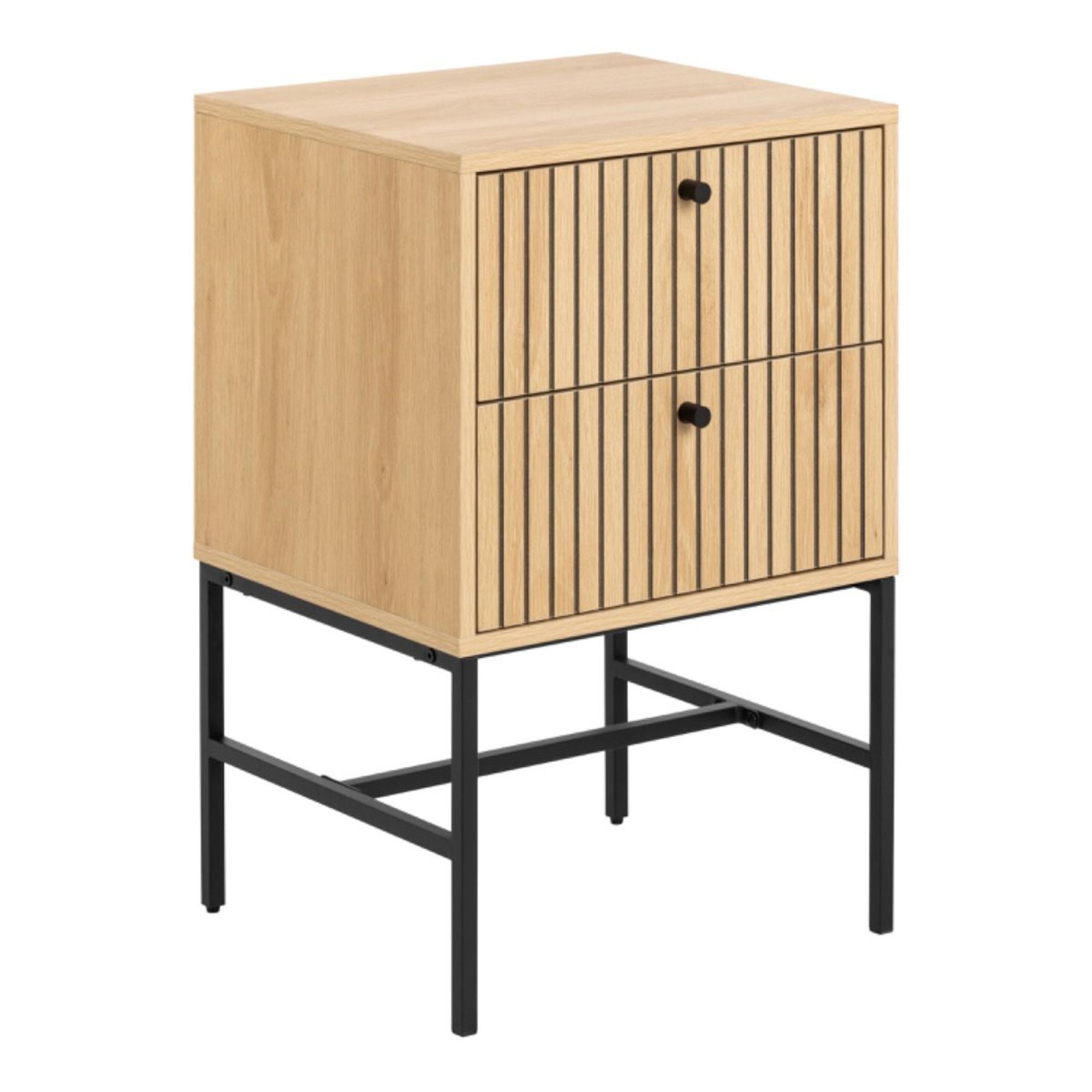 Albany Bedside Table - 2 Drawer - Oak Ribbed