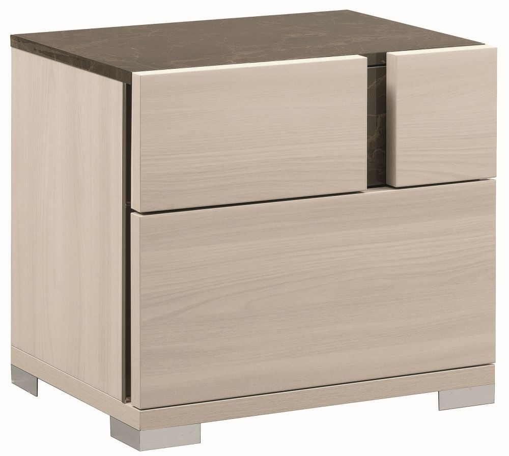 Teodora Bedside Cabinet - 2 Drawer - Cream Gloss
