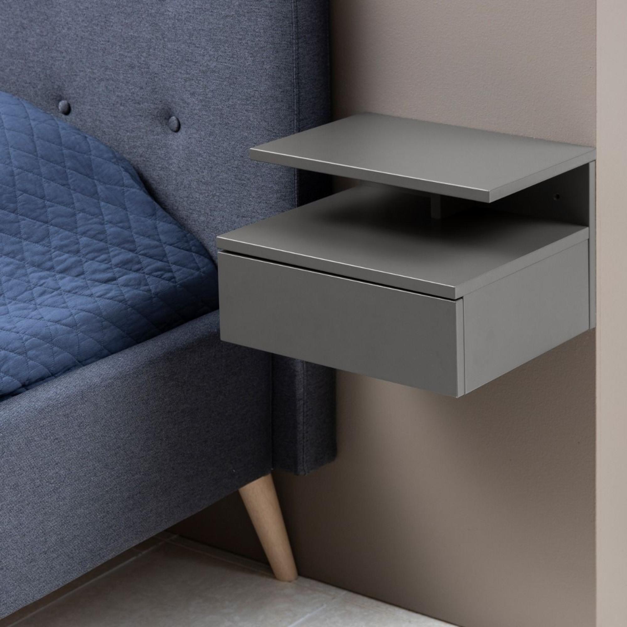 Ashlan Bedside Table - Floating - 1 Drawer - Grey