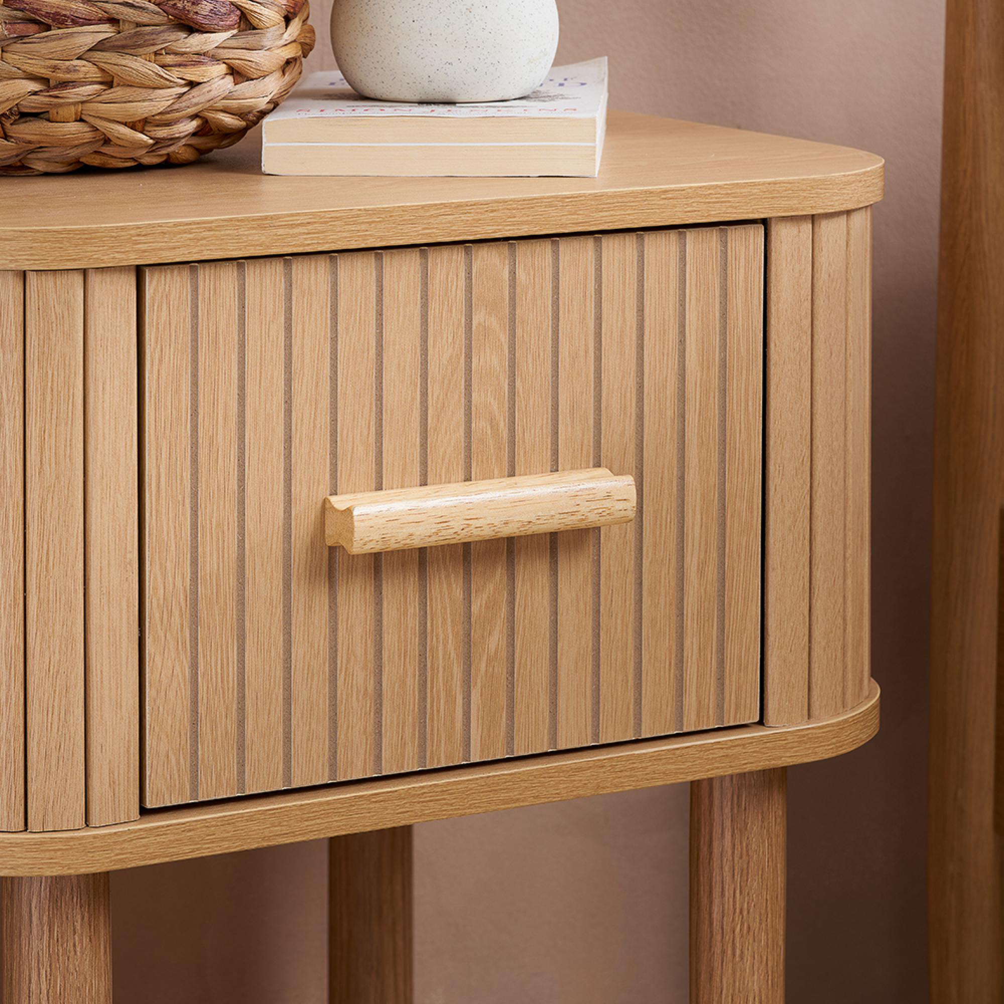 Axel Curved Bedside Table - 1 Drawer - Oak Fluted