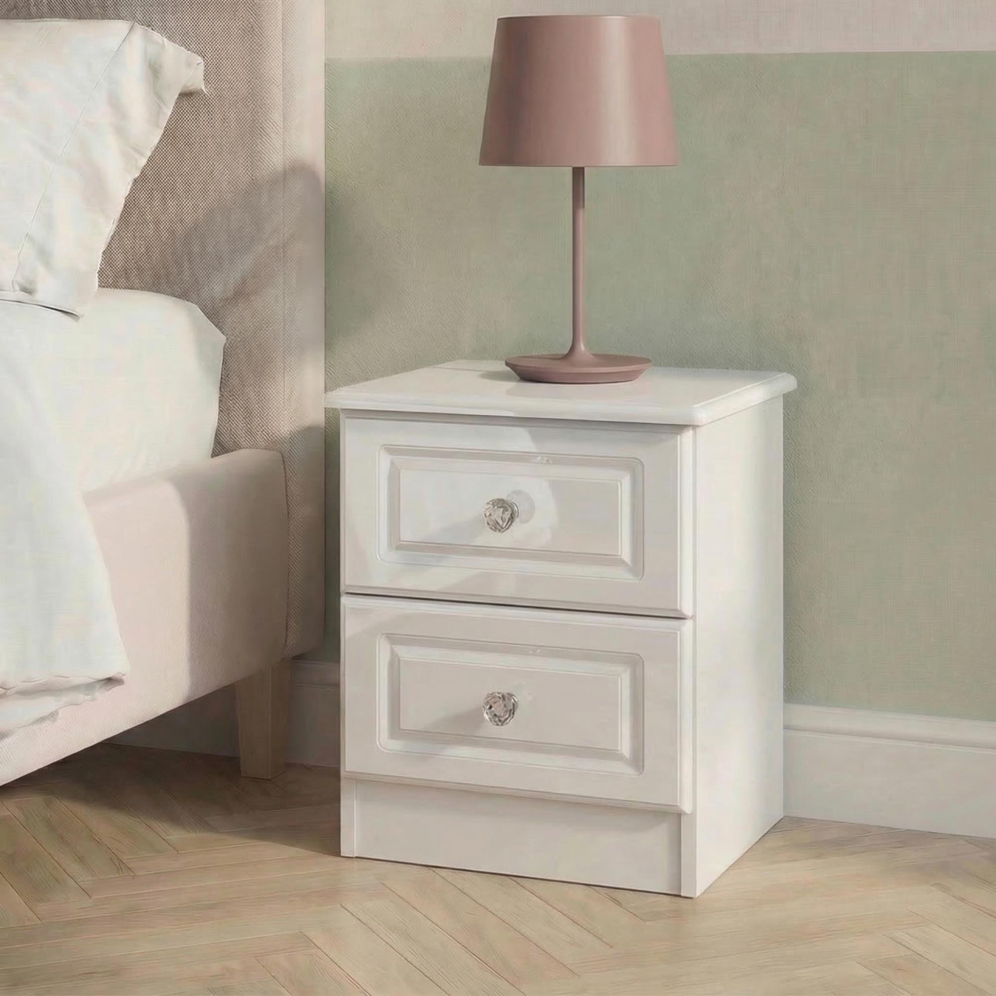 Balmoral Bedside Cabinet - 2 Drawer - White Gloss