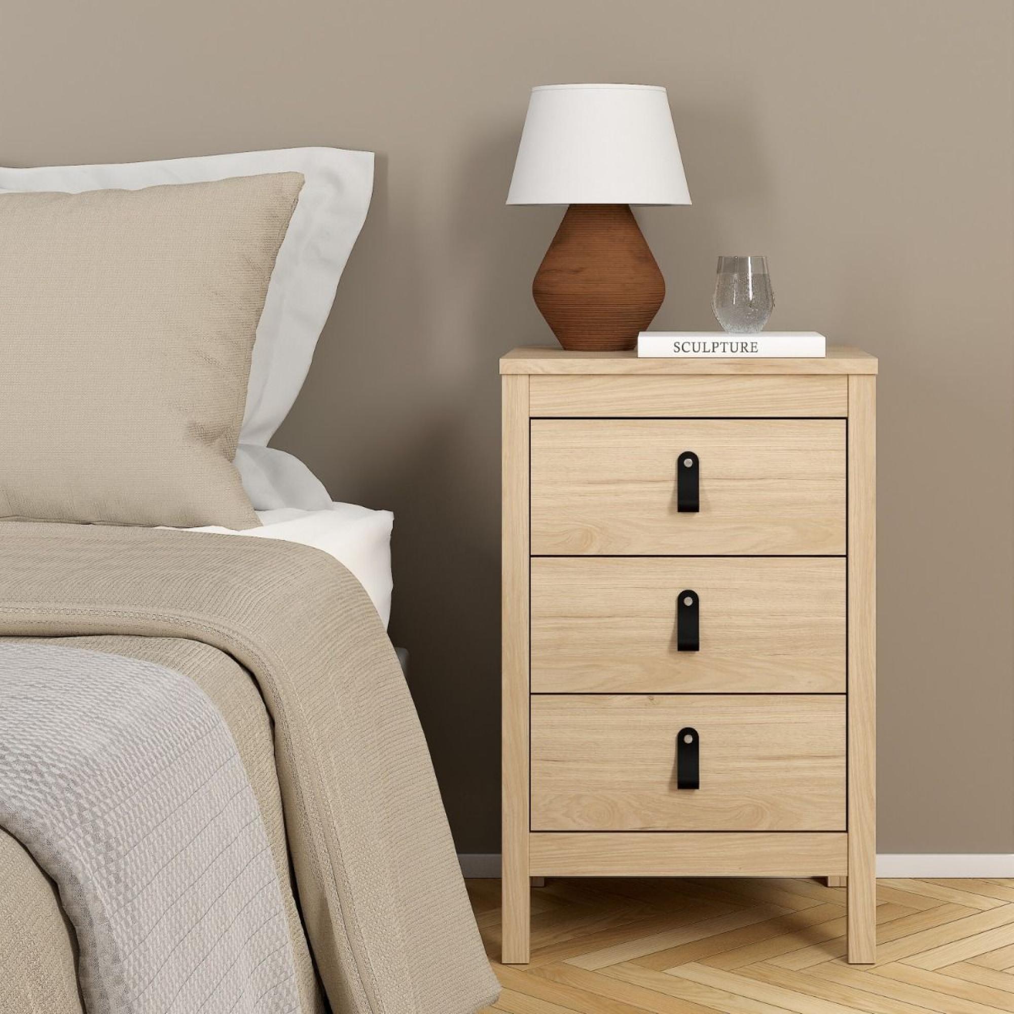 Barcelona Jackson Hickory Oak 3 Drawer Bedside Table
