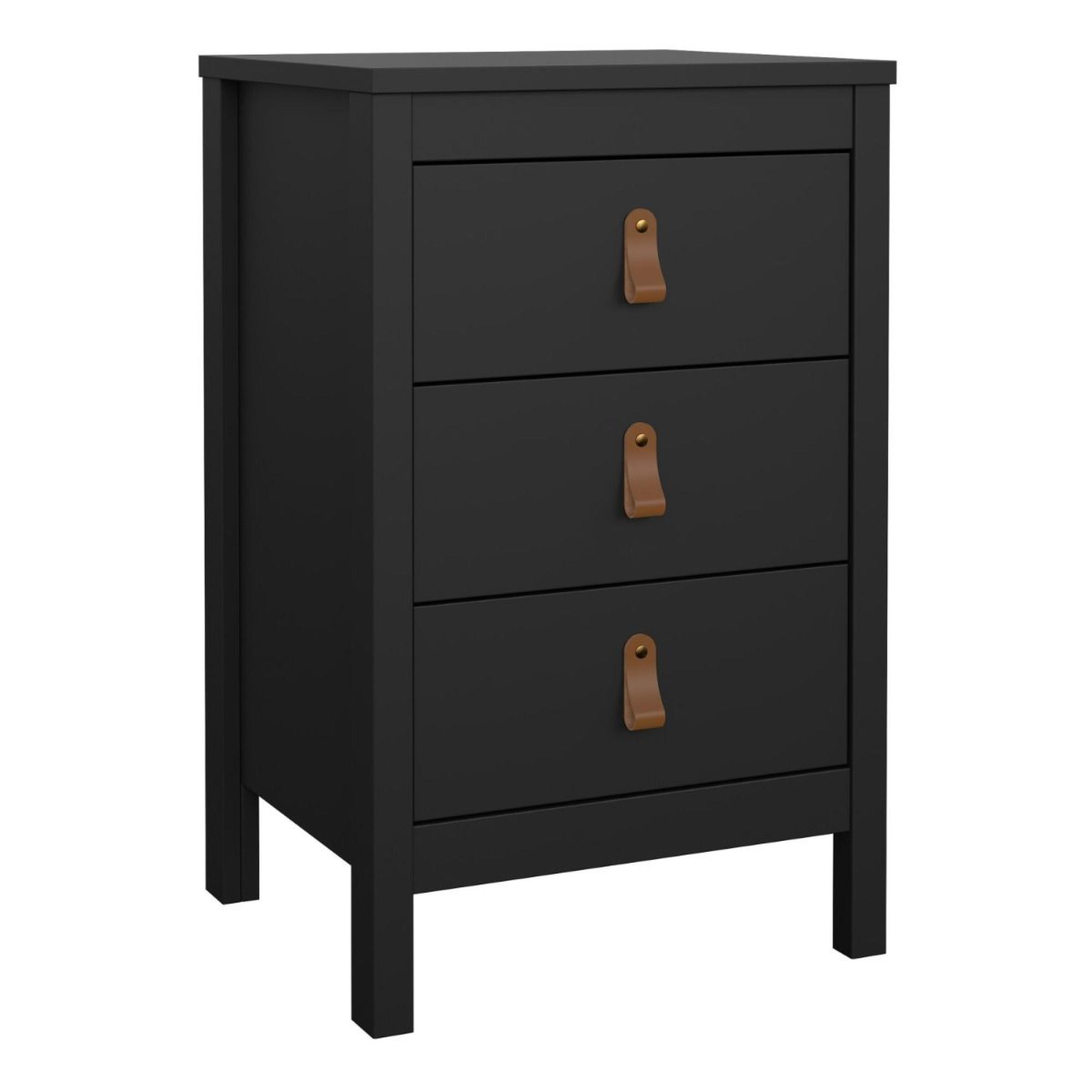 Barcelona Bedside Table - 3 Drawer - Matt Black