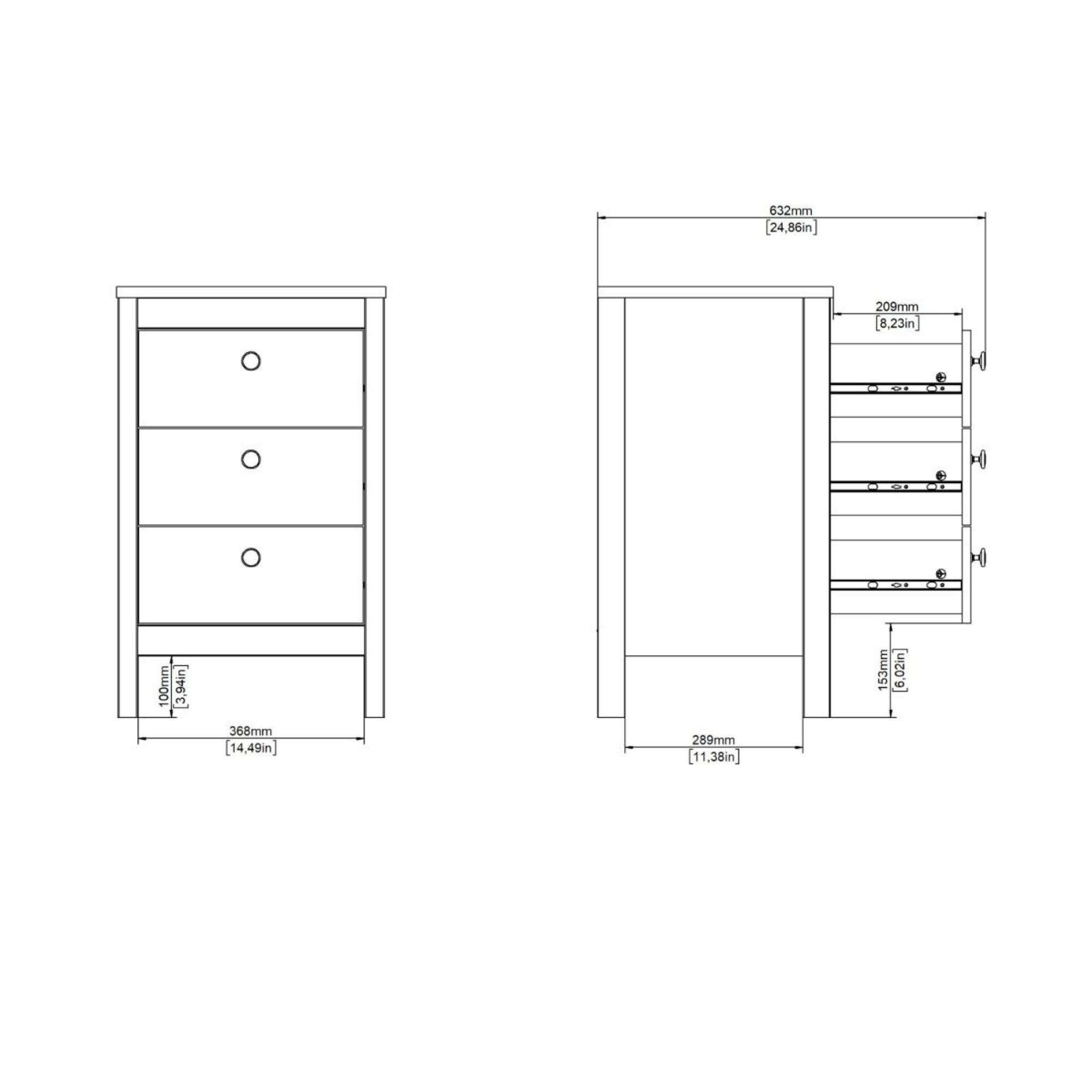Barcelona Bedside Table - 3 Drawer - Matt Black