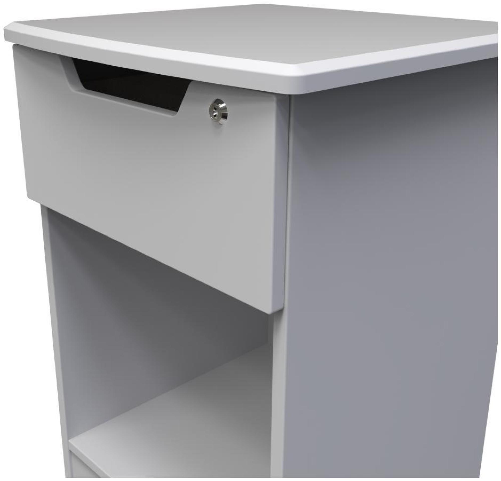 Bella Bedside Cabinet - 1 Drawer with Lock - Grey
