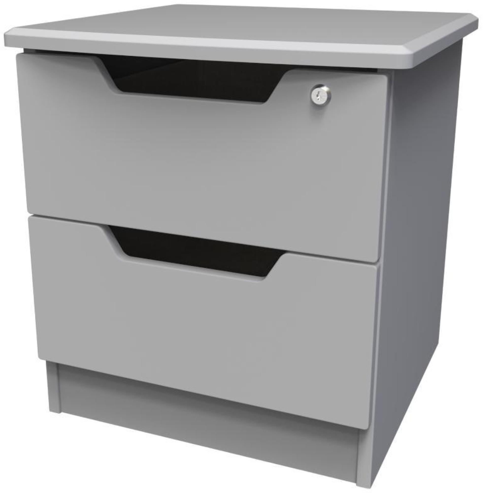 Bella Bedside Cabinet - 2 Drawer with Lock - Grey