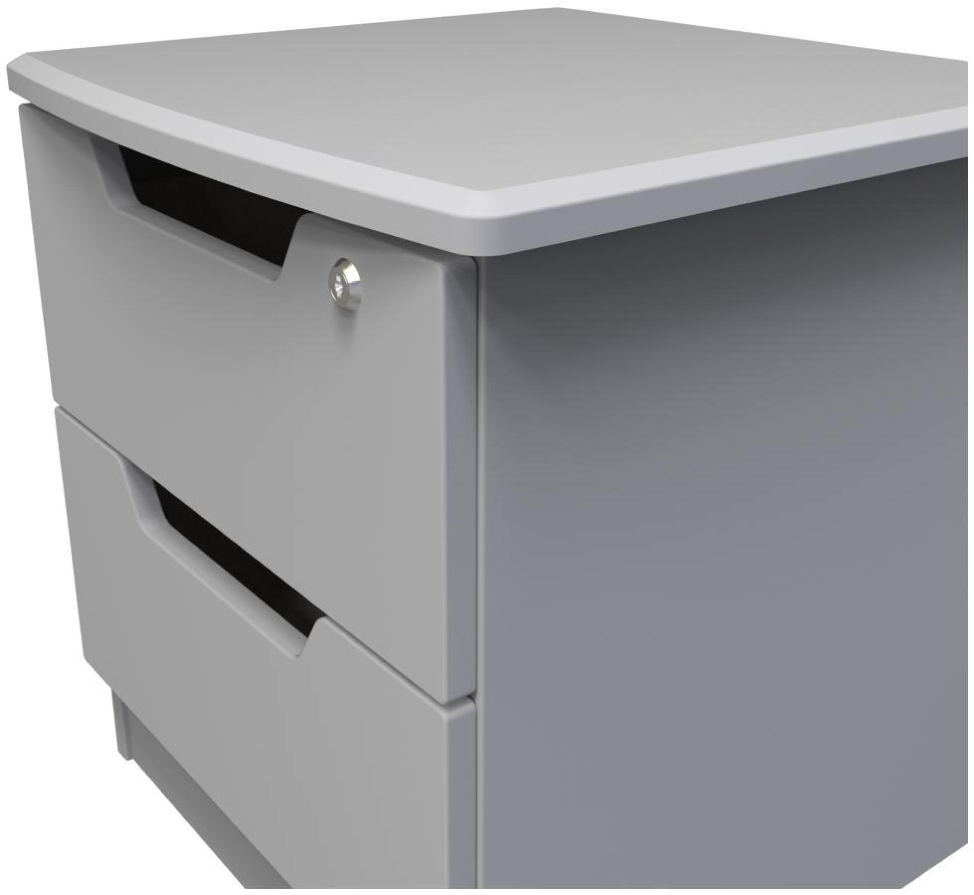Bella Bedside Cabinet - 2 Drawer with Lock - Grey